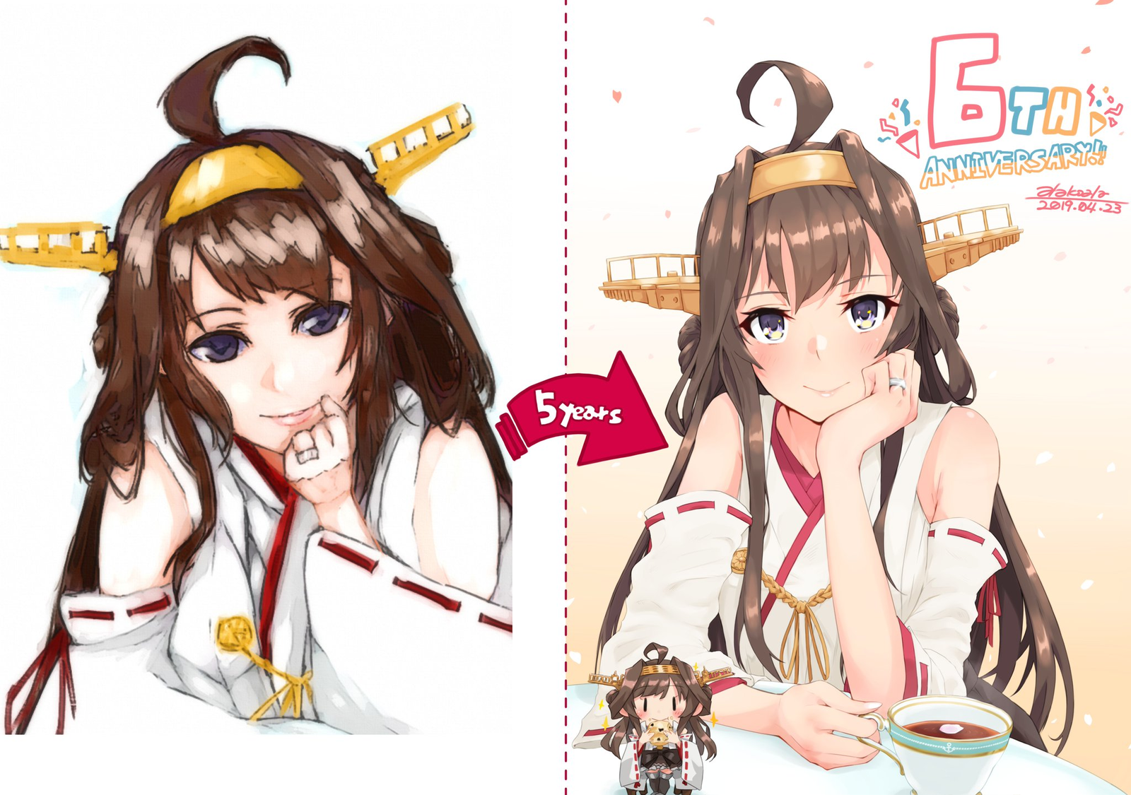 Kongou - Anime, Anime art, Kantai collection, Kongou, , Longpost, Anniversary