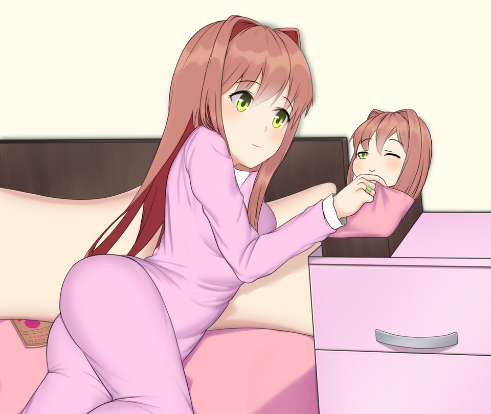 Sweet dreams little me! - Doki Doki Literature Club, Monika, Chibi, Anime Art, Визуальная новелла, Чиби