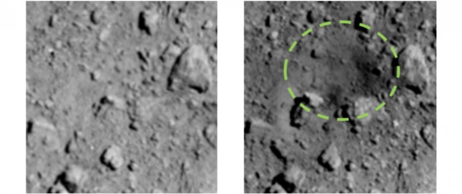 Hayabusa 2 photographed the impact site of the SCI impactor - Space, The photo, Hayabusa-2, Hit, , Ryugu, GIF