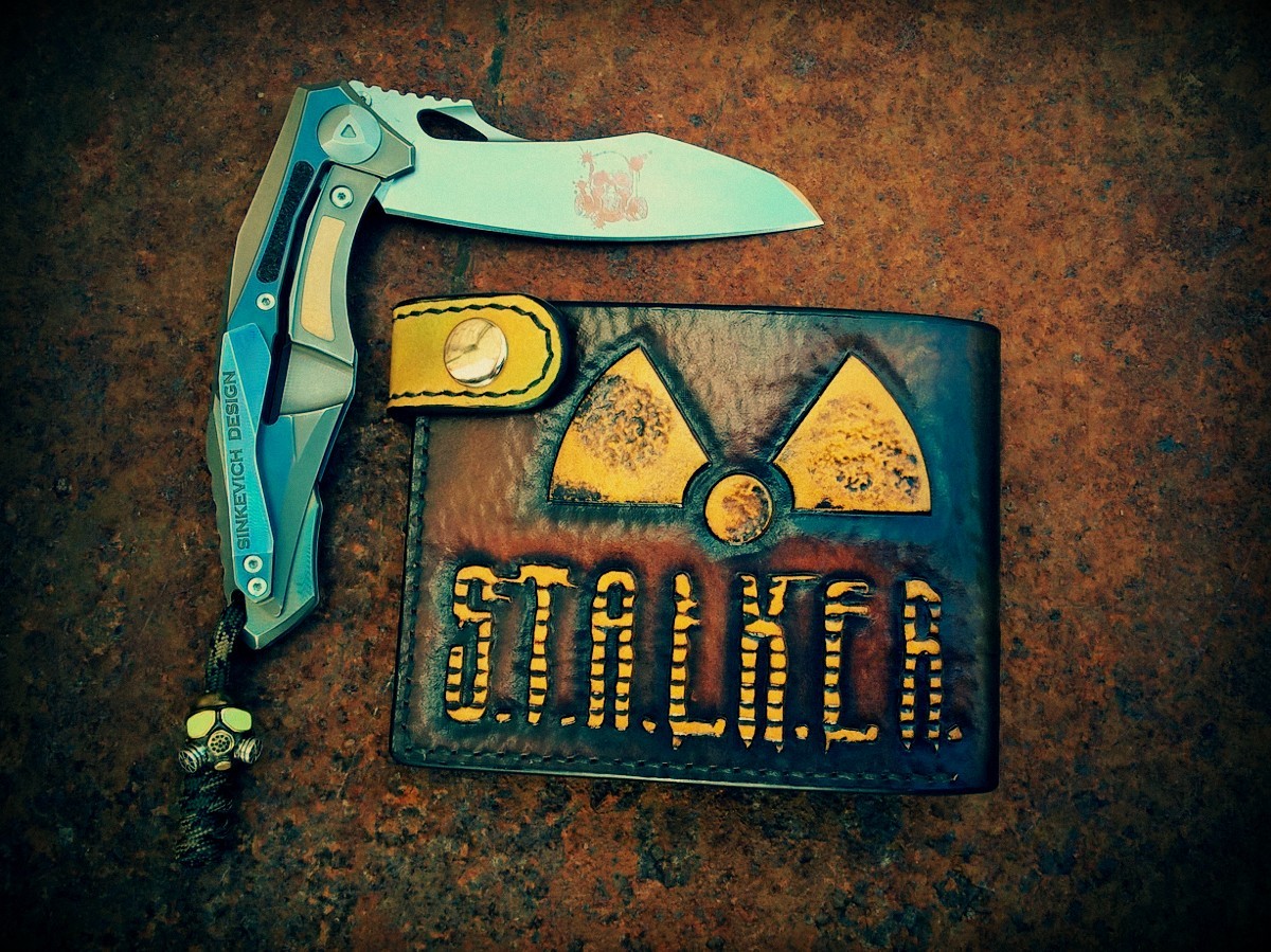 STALKER Short wallet. - My, Stalker, Leather, Embossing on leather, Wallet, Longpost