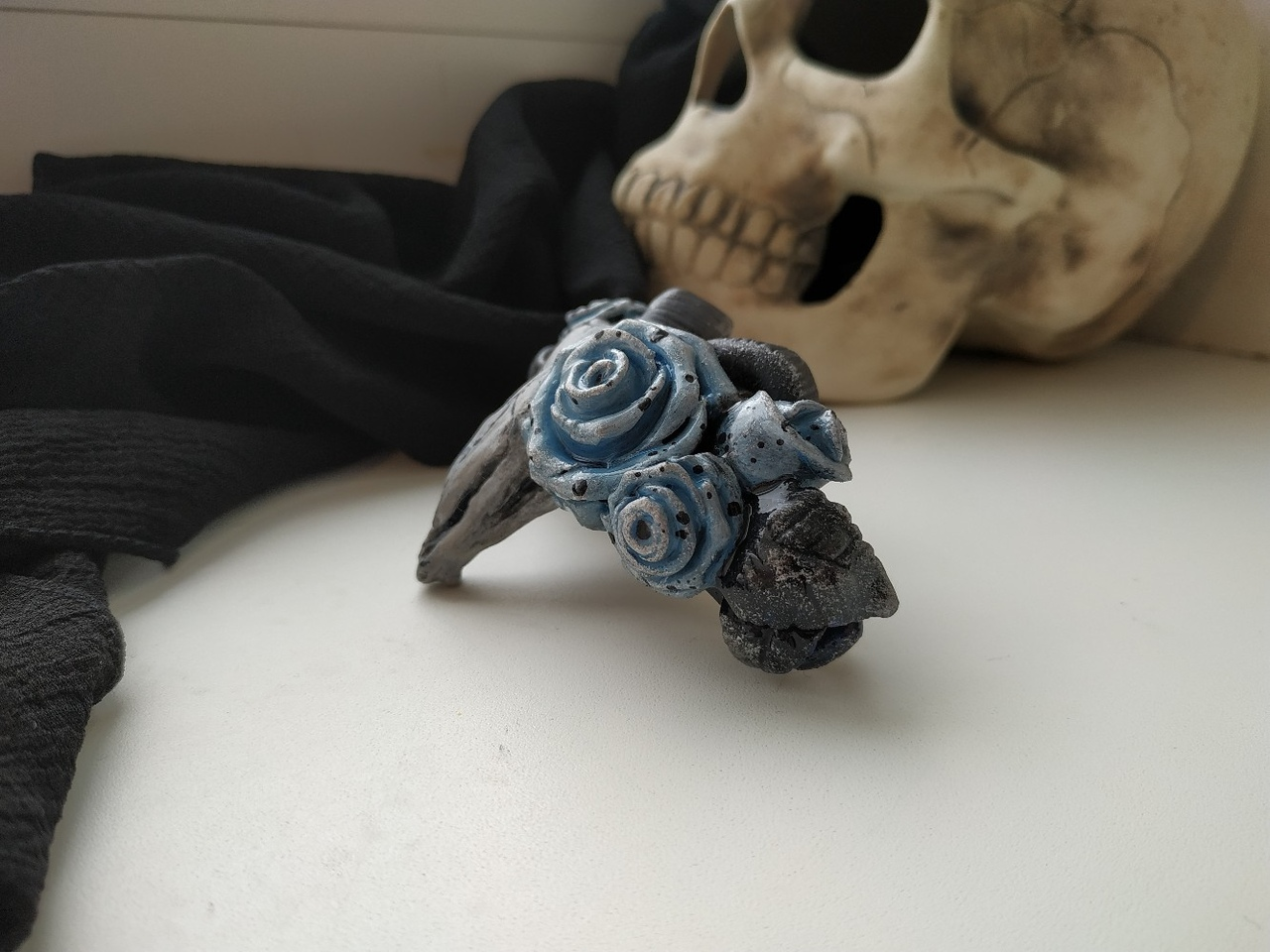 Barrette Skull of a Ram - My, Barrette, Scull, Gothic, Accessories, Handmade, Polymer clay, Longpost