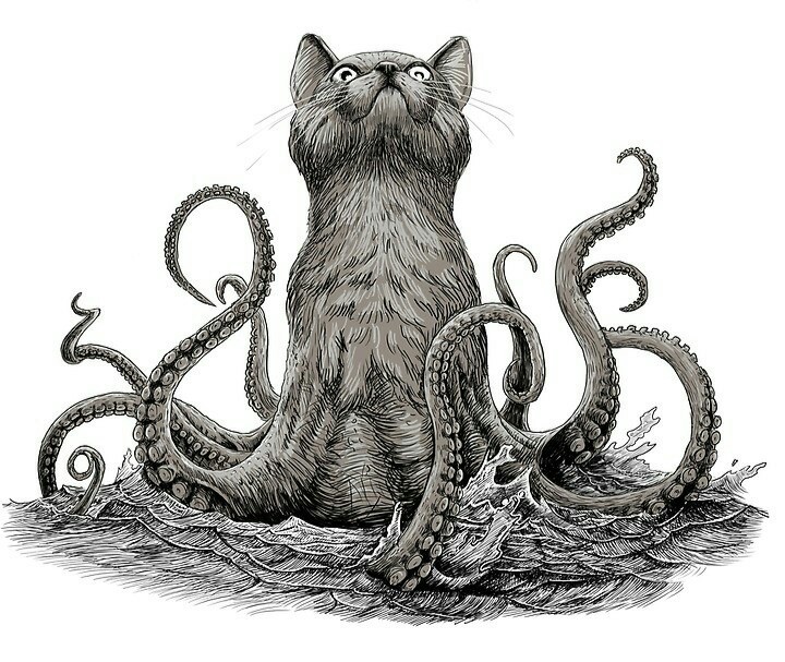 Cotulhu - cat, Catomafia, Art, Drawing, Cthulhu