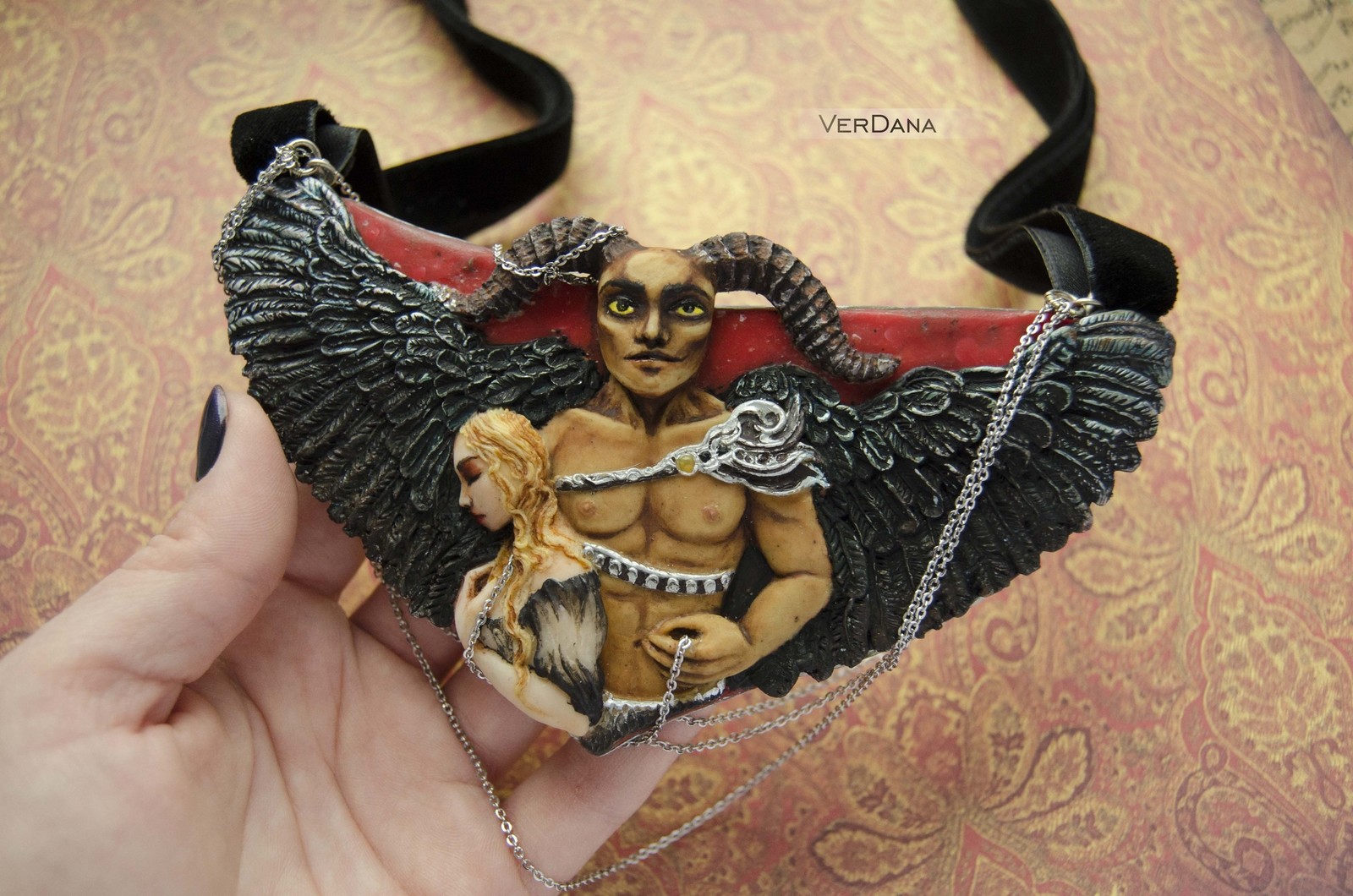 Necklace Gift - My, Polymer clay, Miniature, Demon, Wings, With your own hands, Needlework without process, Handmade, Longpost