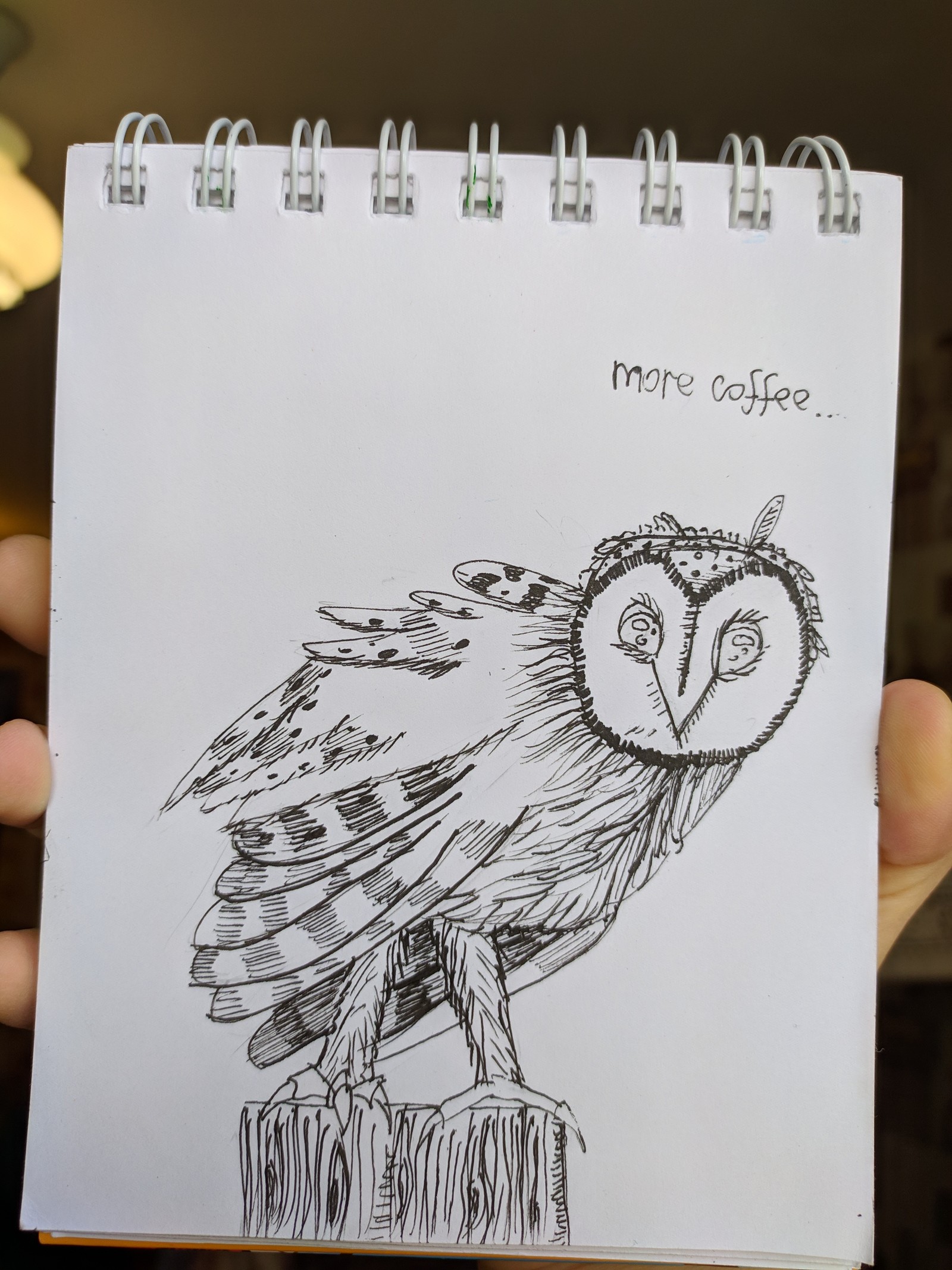 Barn owl who needs coffee - My, Drawing, Traditional art, Barn owl