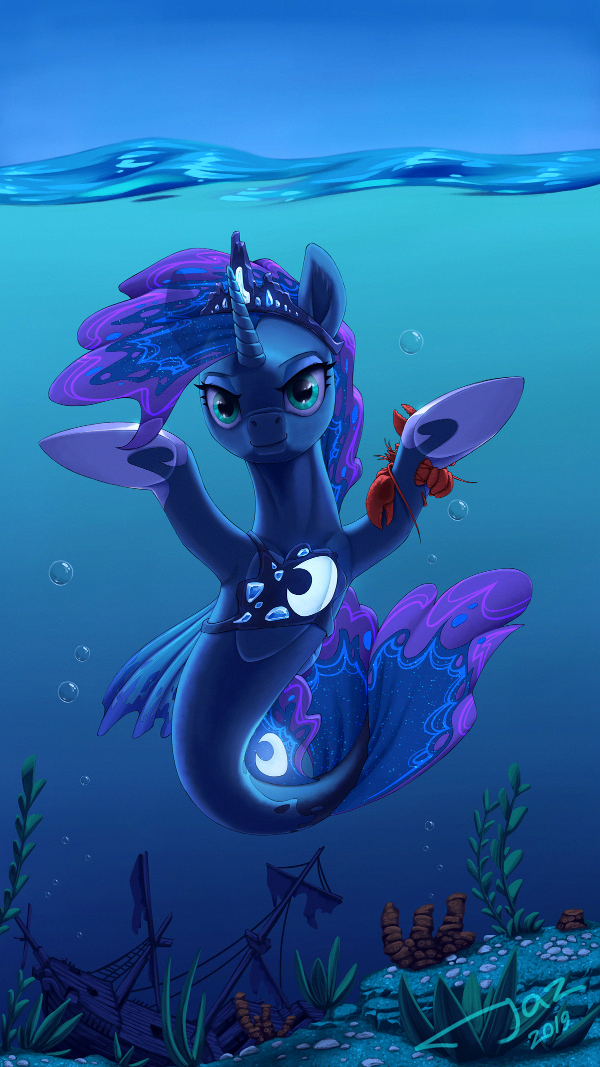 underwater moon - My little pony, Seapony, Princess luna, 1jaz