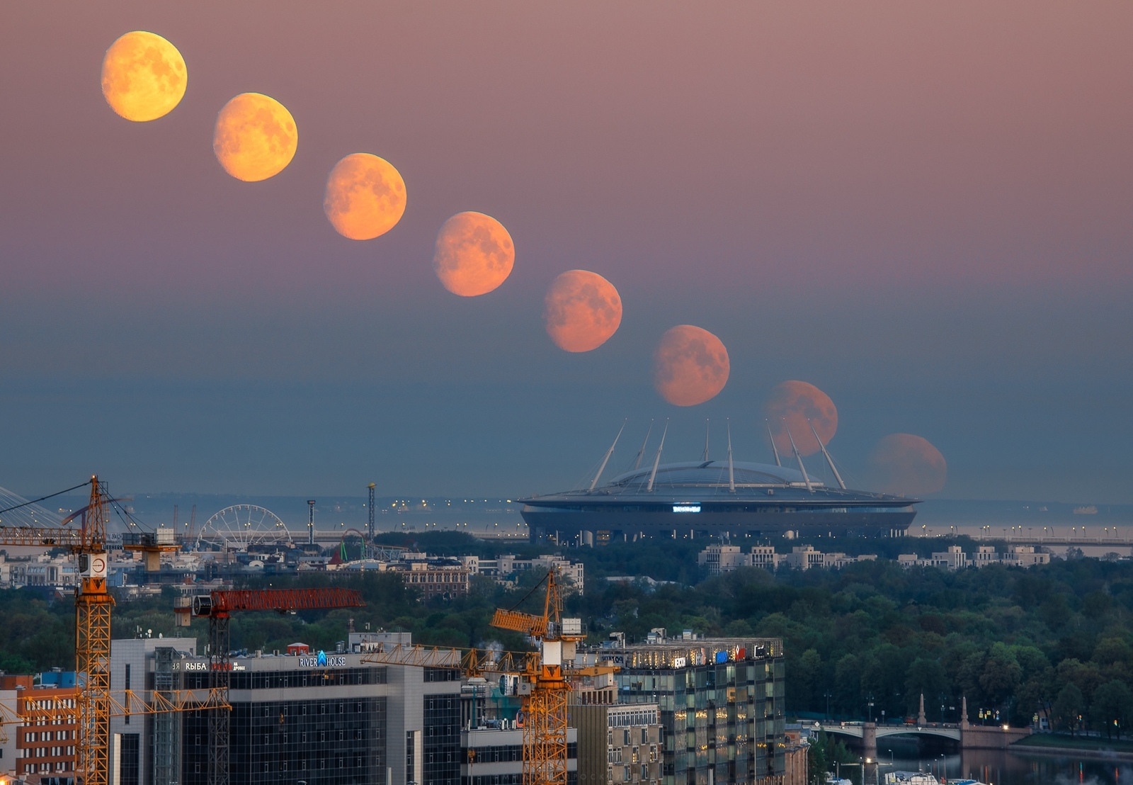 Закат луны - Моё, Луна, Санкт-Петербург, Фотография