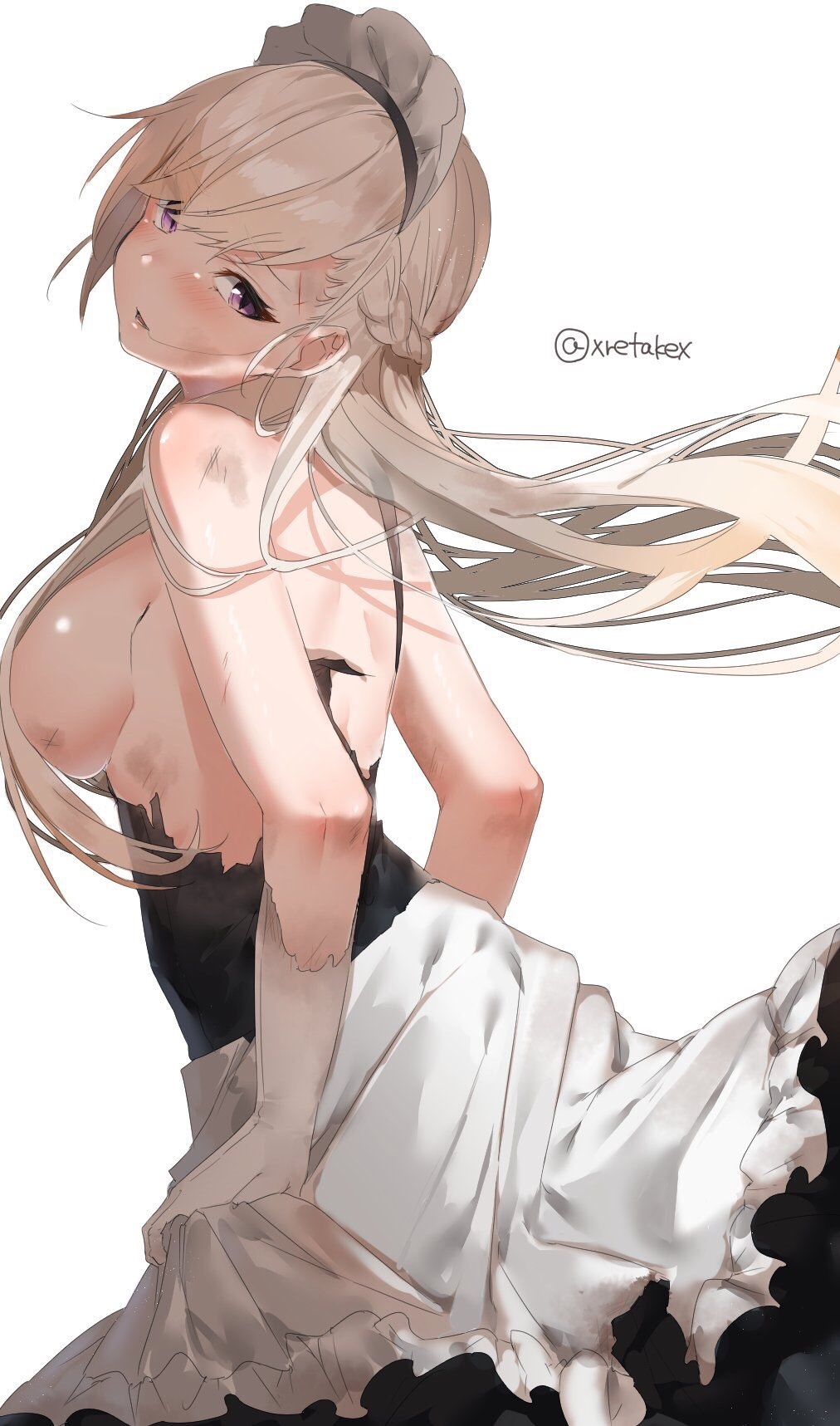 Belfast - NSFW, Azur lane, Belfast, Sugoi dekai, Sideboob, Heavily damaged, Anime art, Anime, Art