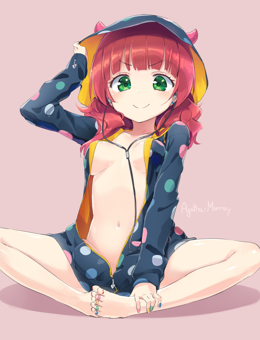 Naked with hoodie - NSFW, Anime, Anime art, Anime original, Animal ears, , Breast, Nipples, Pantsu, Longpost