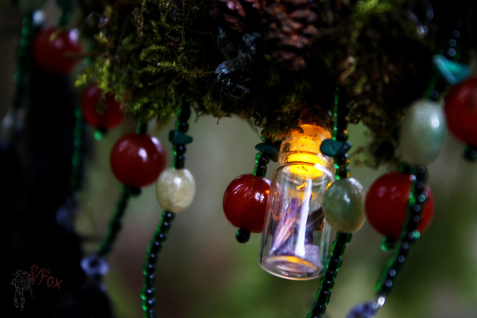 Dream catcher wandering lights - My, Needlework, Needlework without process, Dreamcatcher, Handmade, Moss, Longpost, Crystals, Magic