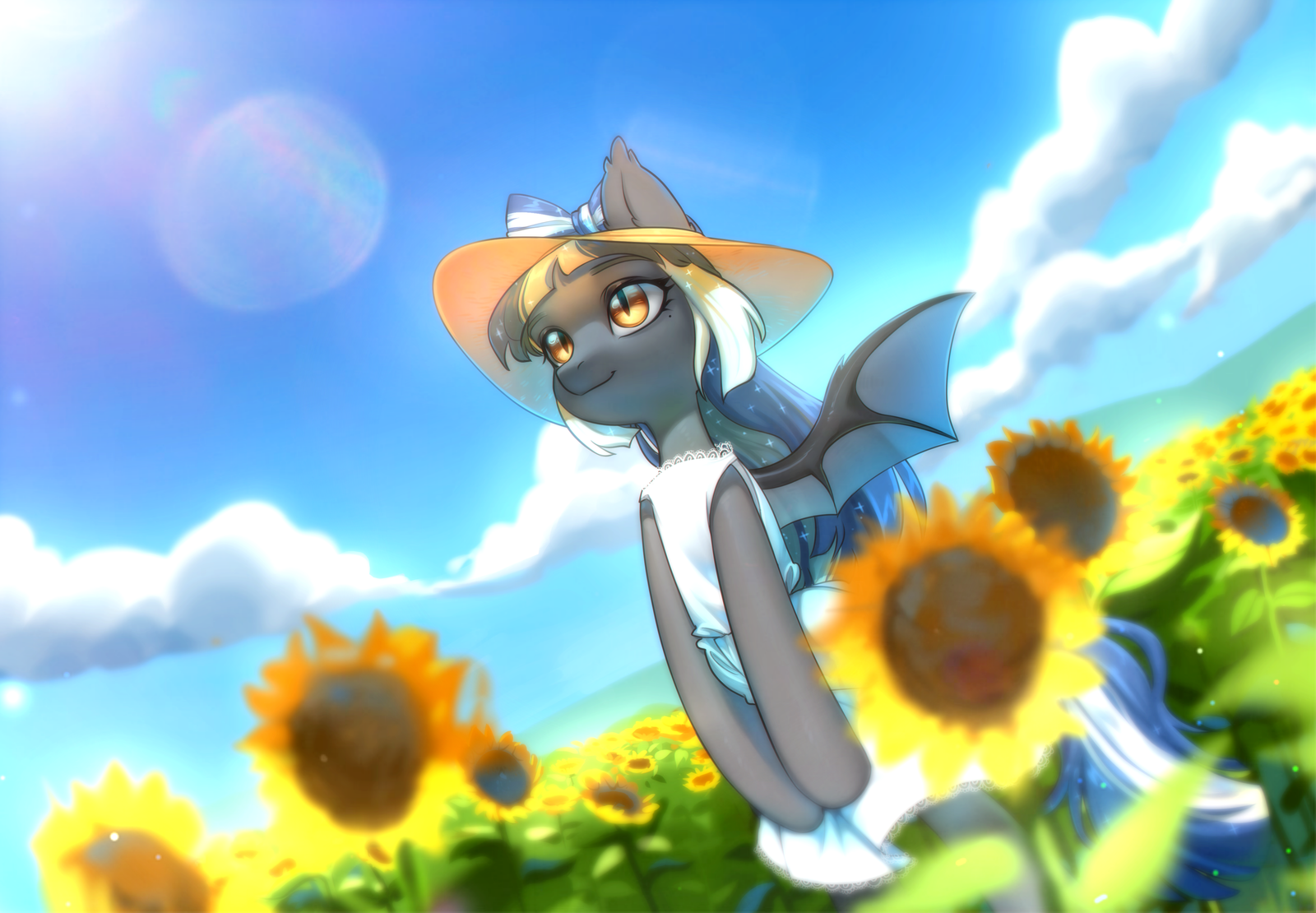 Ponies and sunflowers - My little pony, Original character, Apchuyuji, Batpony