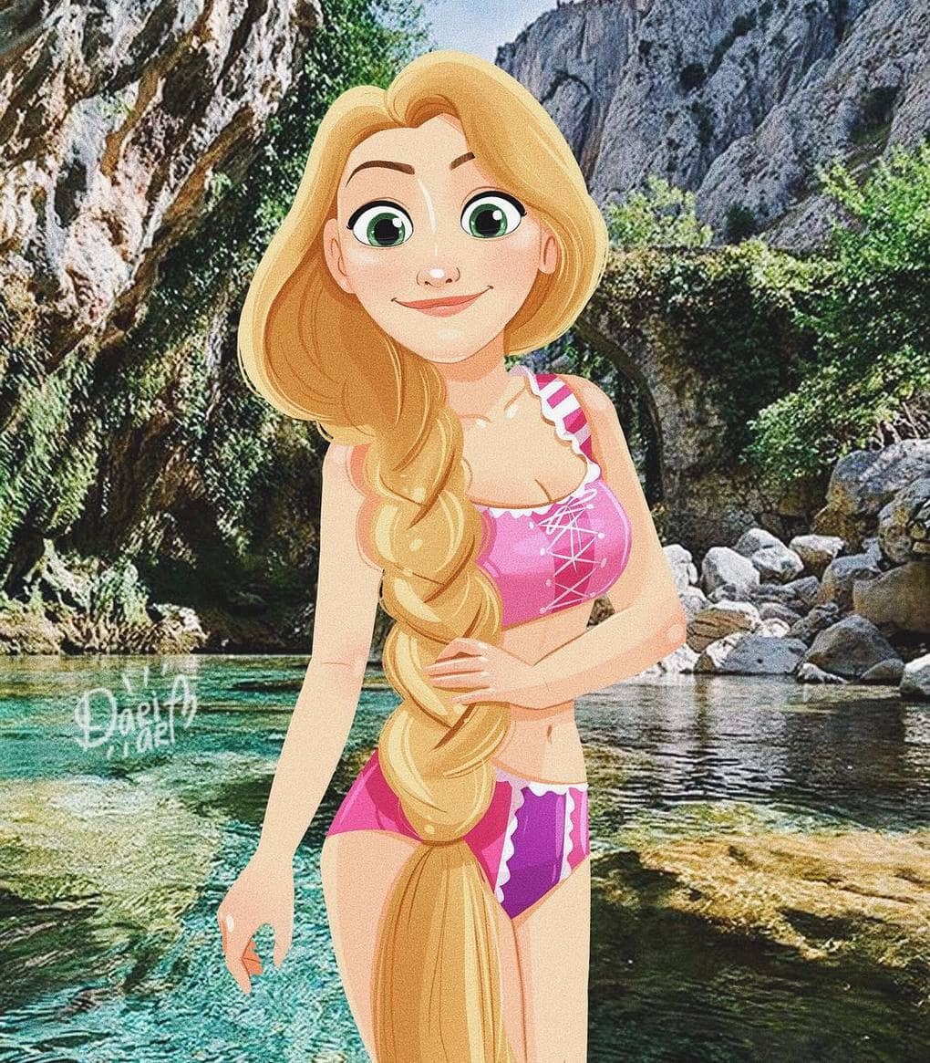 Disney princesses in swimsuits - beach pin-up from Daria Artemyeva - Walt disney company, Disney princesses, Cartoons, Characters (edit), Story, , Pin up, Longpost, Swimsuit, Art