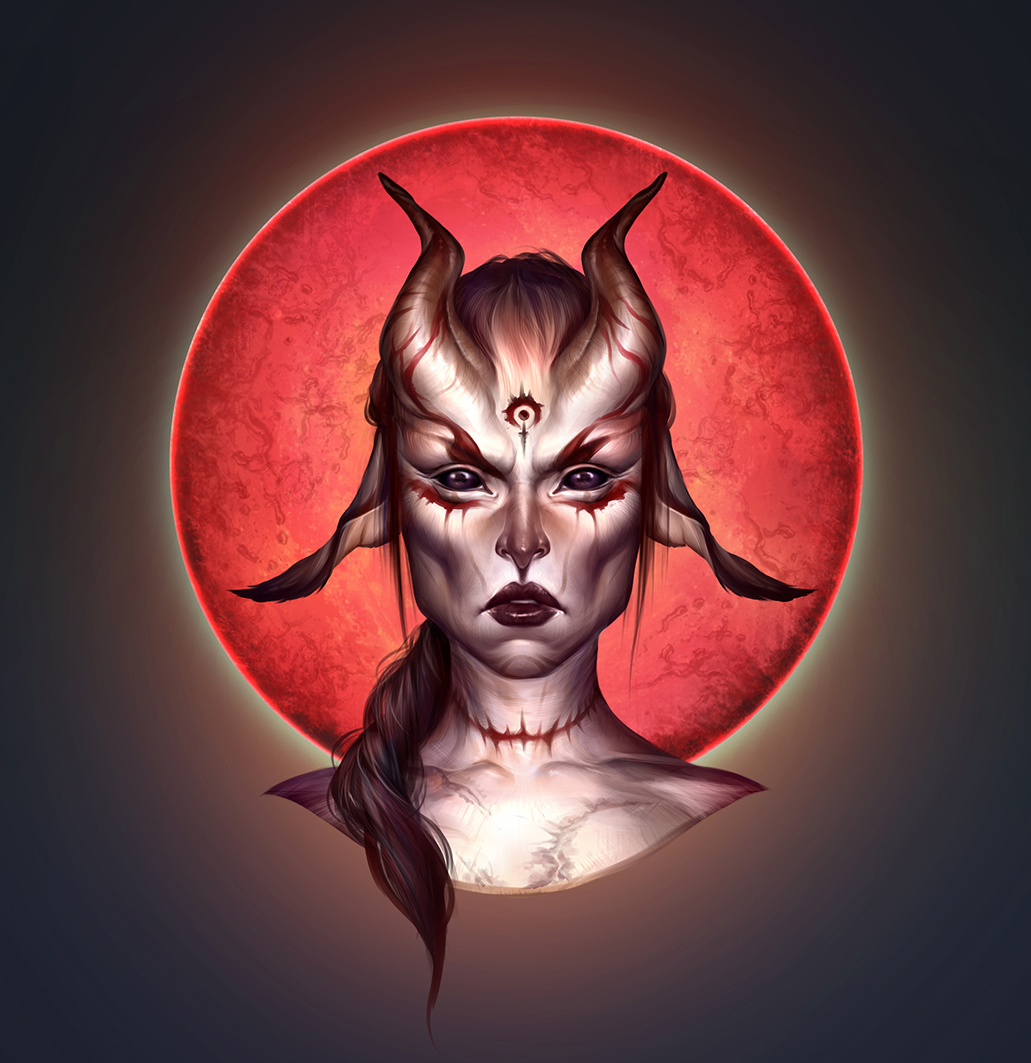 Horned ladies - My, Oheekolts, Concept Art, Portrait, Digital drawing, Fantasy, Drawing, Longpost, Girls, Horns