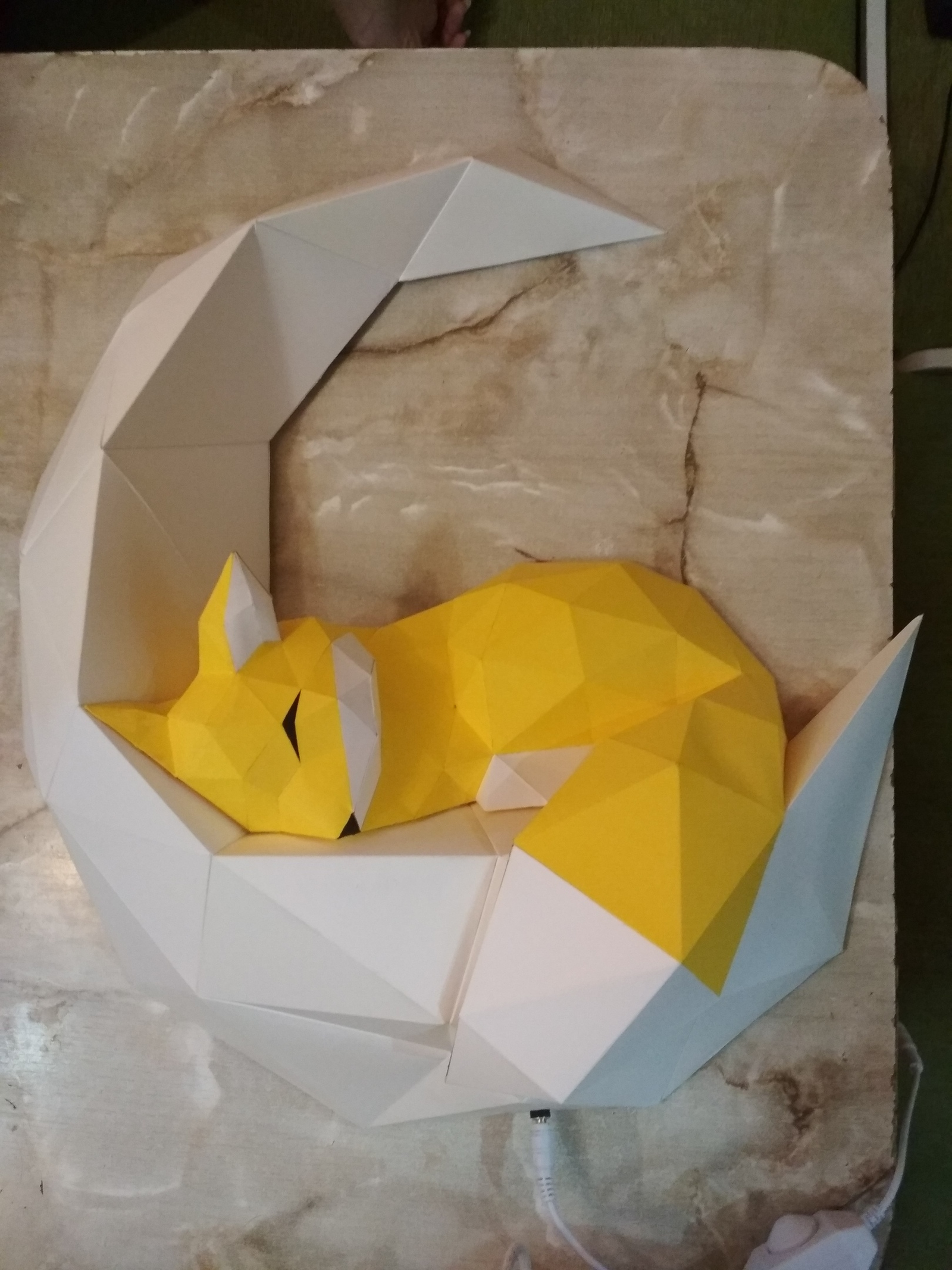 Ночник Лиса на Луне в стиле Papercraft - Моё, Papercraft, Low poly, Своими руками, Длиннопост