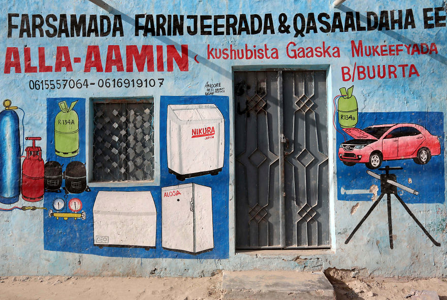 In Somalia, shop fronts are painted in such a way that illiterate residents can easily understand what they are selling there. - My, Somalia, Longpost, Street art, Artist