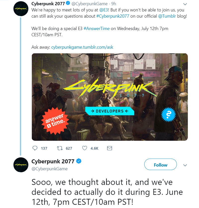 CD Projekt Red 12 июня проведут онлайн-сессию вопросов и ответов о Cyberpunk 2077 - Cyberpunk 2077, Вопрос, Разработчики, CD Projekt