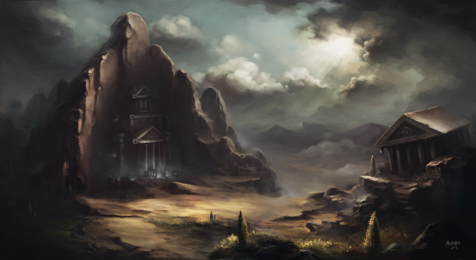 Valley - My, Drawing, Landscape, Illustrations, Art, Fantasy, Valley, The mountains, Digital drawing