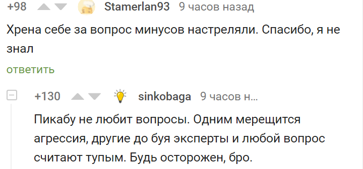 Пикабу не любит вопросы. - Комментарии на Пикабу, Скриншот