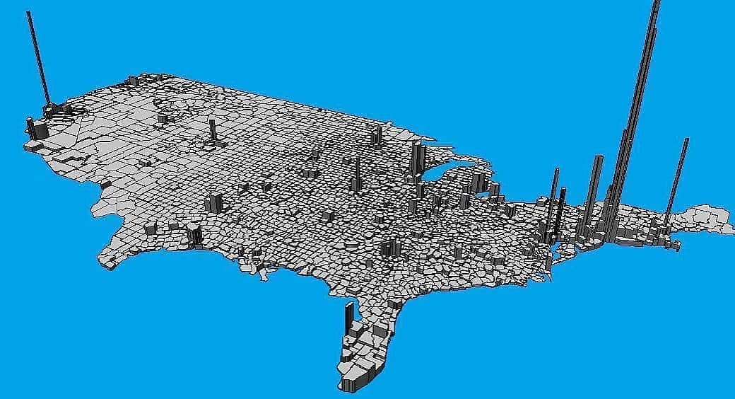 3D US population density map - USA, 3D, Population density