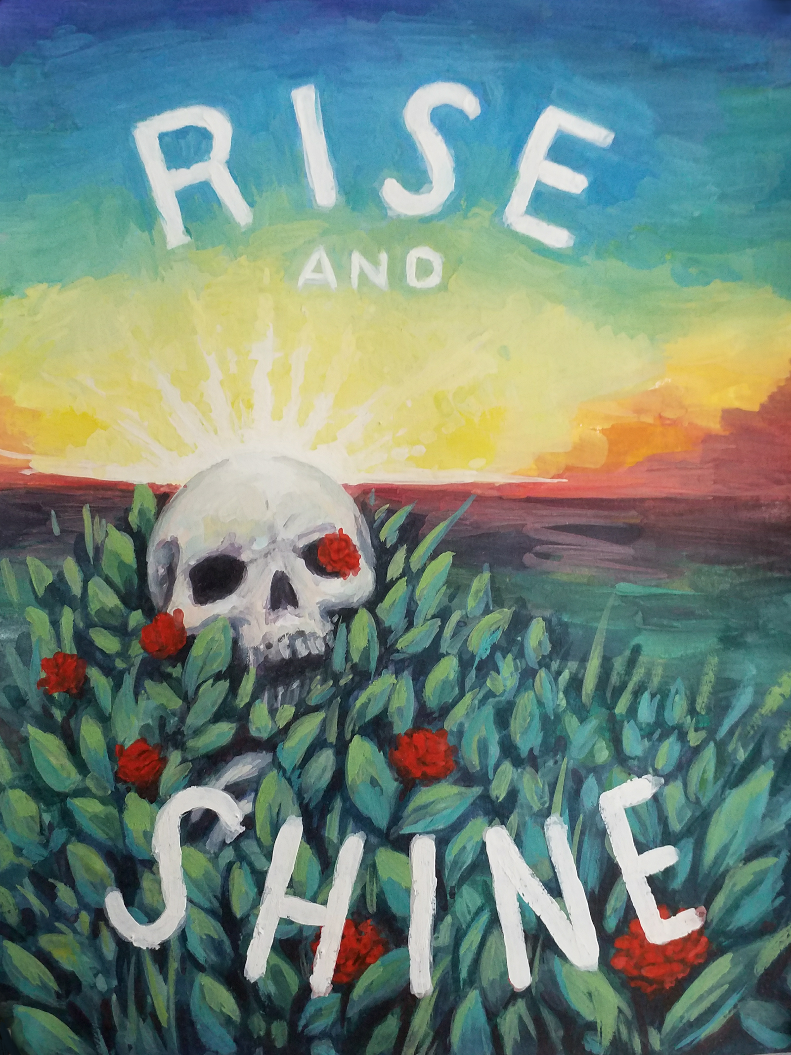 Rise and shine - My, Motivation, Dementrya, Drawing, Gouache, Scull, dawn