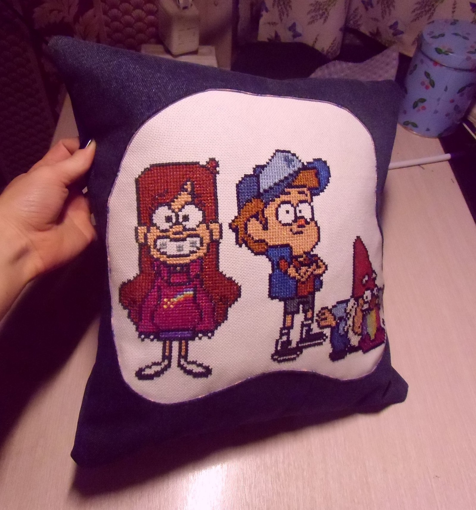 Pillow Gravity Falls - My, Embroidery, Cross-stitch, Needlework, Gravity falls, Pillow, Longpost