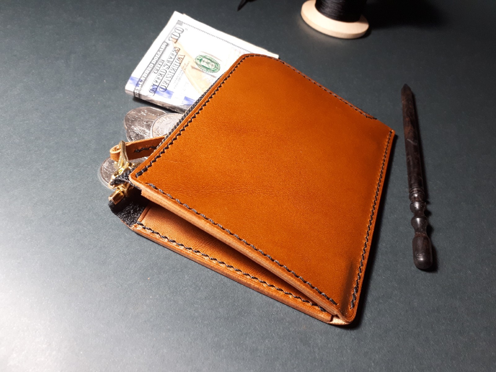 Zippered wallet - My, Wallet, Leather wallet, Zipper, With your own hands, Handmade, Natural leather, Longpost