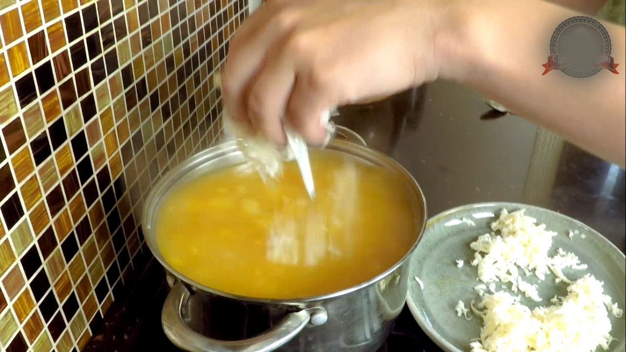 Soup Cheese Ushitsa with shrimps - My, With grandfather at lunch, Shrimps, Recipe, Soup, Video, Longpost