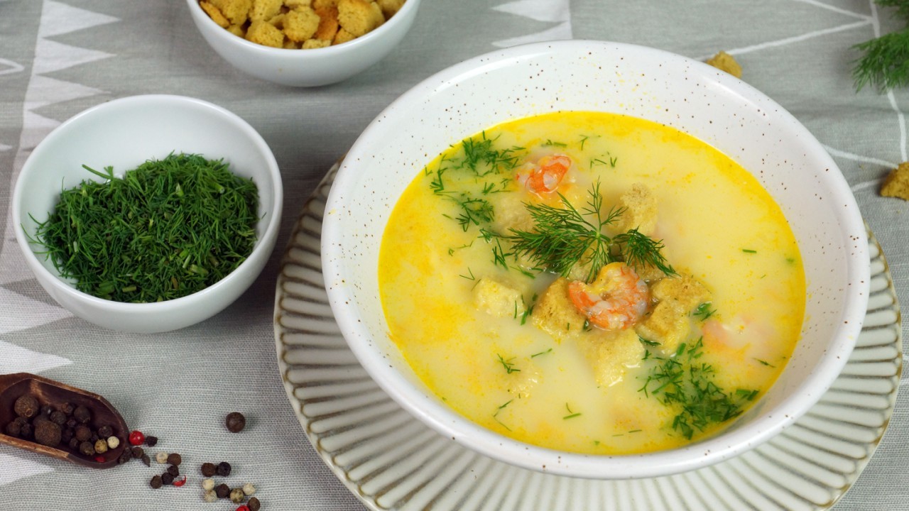 Soup Cheese Ushitsa with shrimps - My, With grandfather at lunch, Shrimps, Recipe, Soup, Video, Longpost