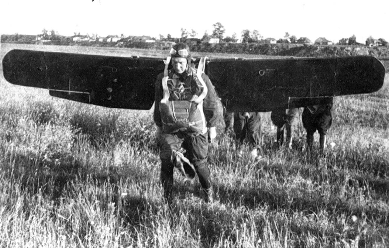 Red Army paratrooper with wings! - Red Army, Wings, Parachute, Trial, The photo, 1935, Historical photo