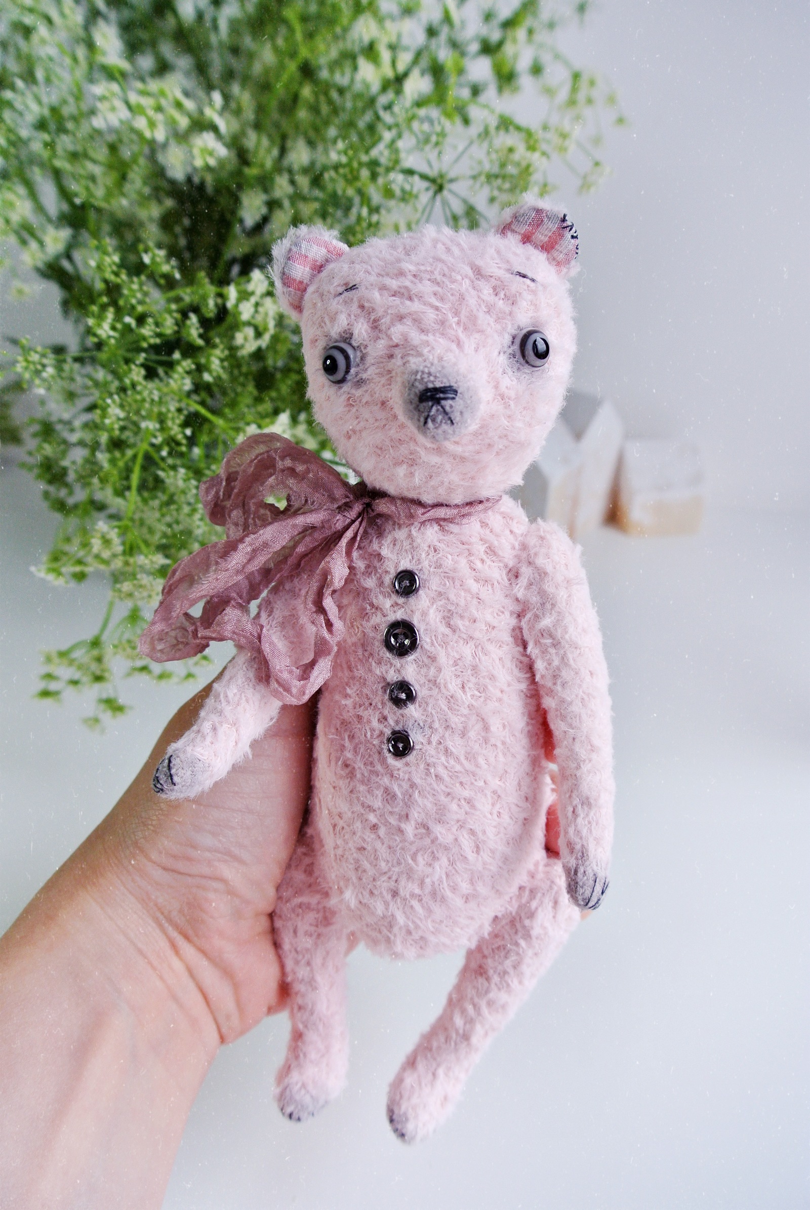 pink bear - My, Needlework without process, Author's toy, Longpost