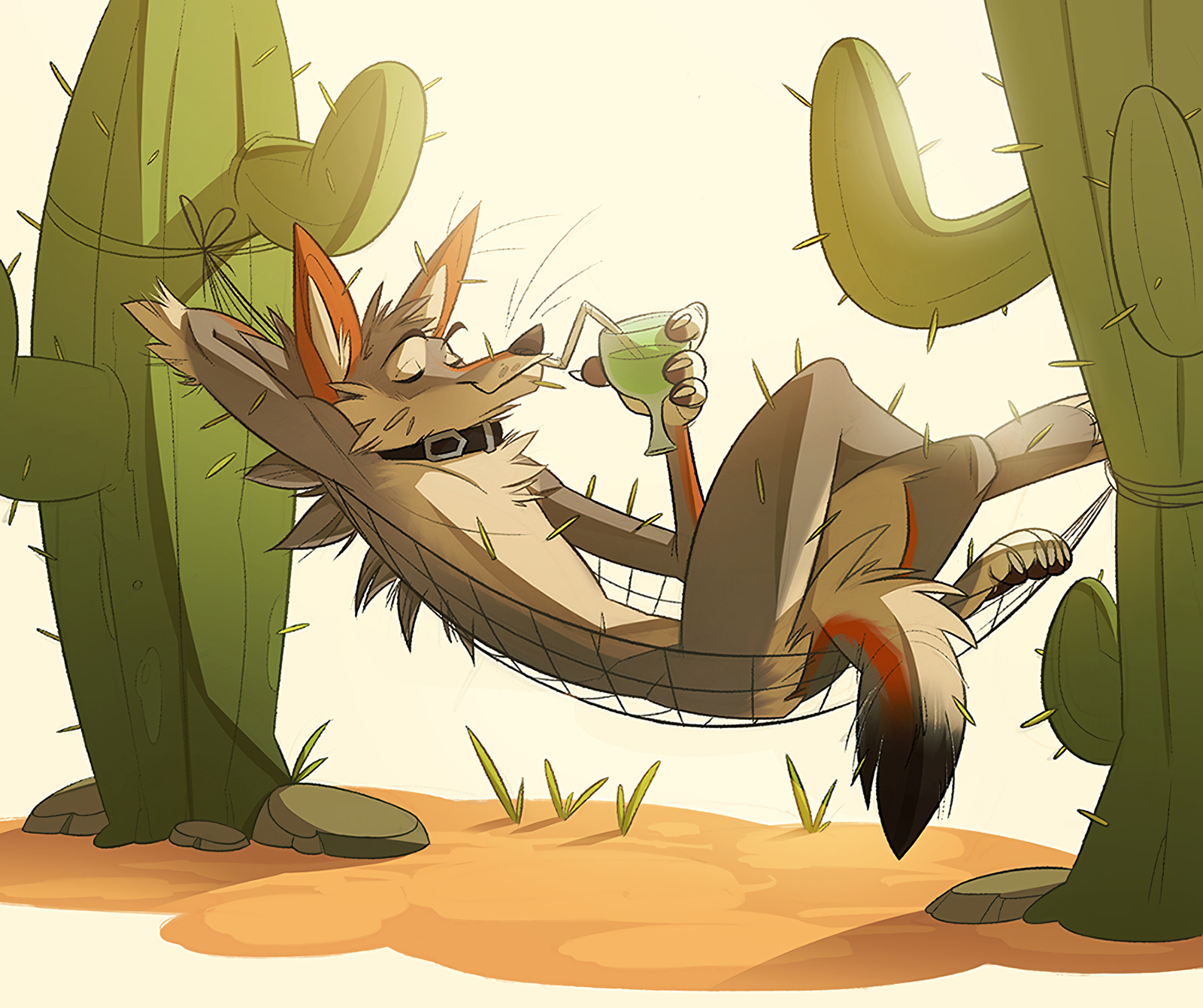 Cactus hammock - Фурри, Furry Art, Furry Canine, Койот, Кактус, Гамак, Coconutmilkyway