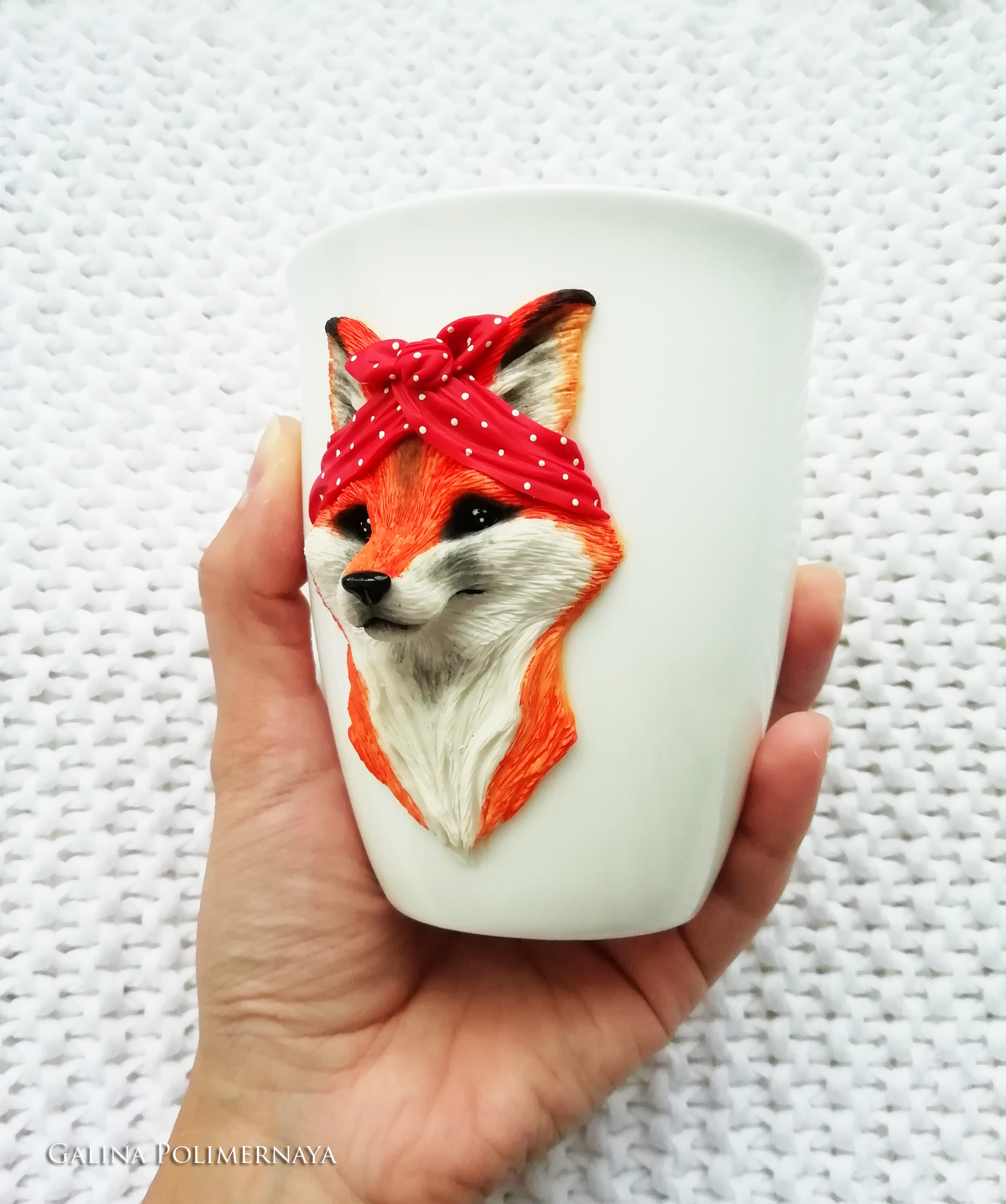 Fox-Solokha - My, Fox, Кружки, Needlework without process, Handmade, Polymer clay, Лепка, Longpost, Mug with decor