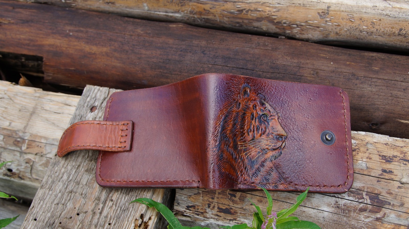 Genuine leather wallet. Tiger. - My, With your own hands, Embossing on leather, Wallet, Needlework without process, Longpost