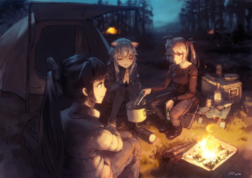 Takao, Hyuuga & Prinz Eugen - Azur lane, Takao, Hyuuga, Prinz Eugen, Anime art, Anime, Art, Relaxation