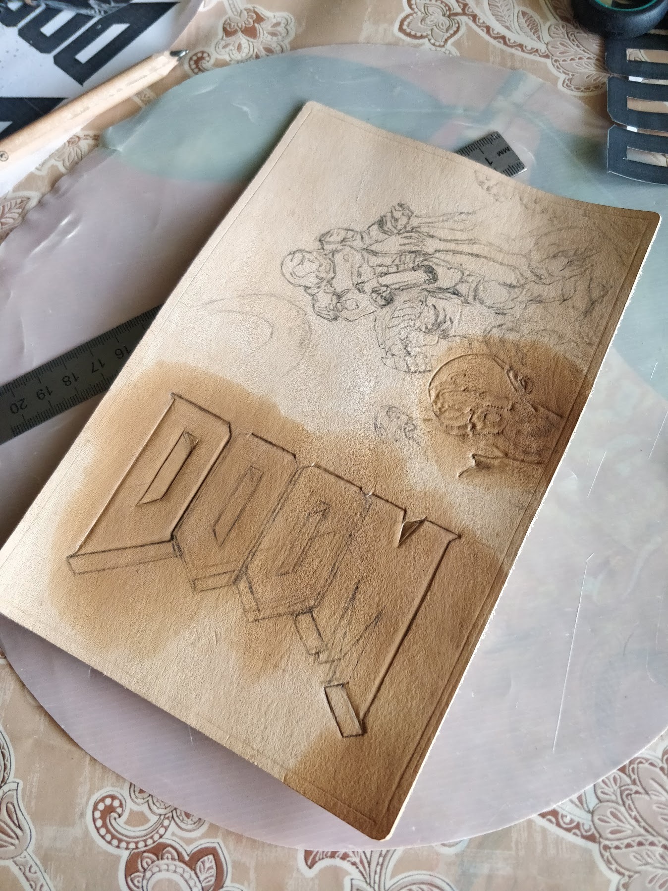 Doomslayer under documents - My, Leather craft, Doomguy, Cover, Longpost