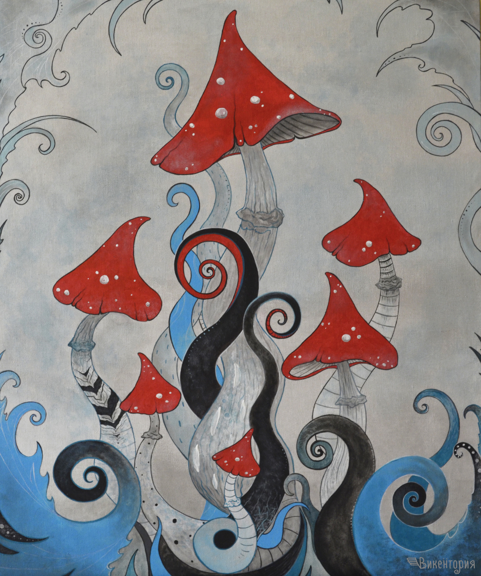 fly agaric - My, Fly agaric, Painting, Acrylic, Mushrooms