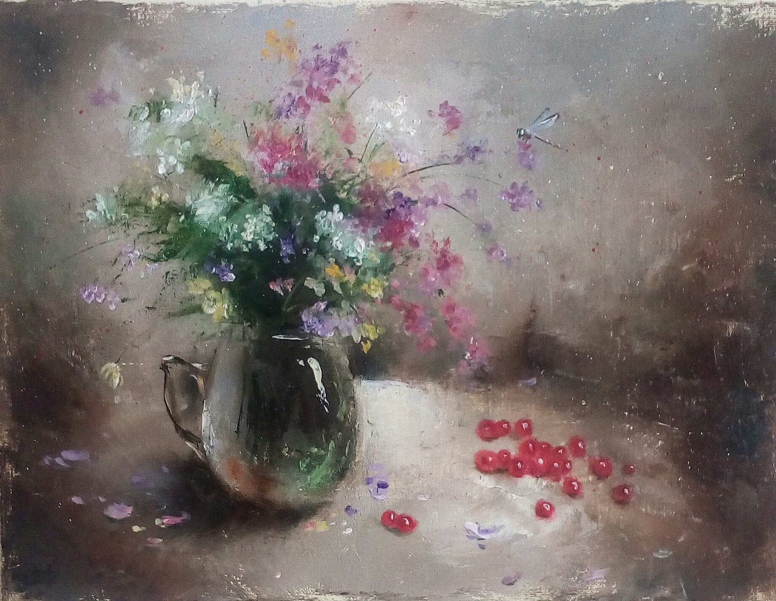 handful of currants - My, Painting, Oil painting, Still life, Currant, Summer, Flowers