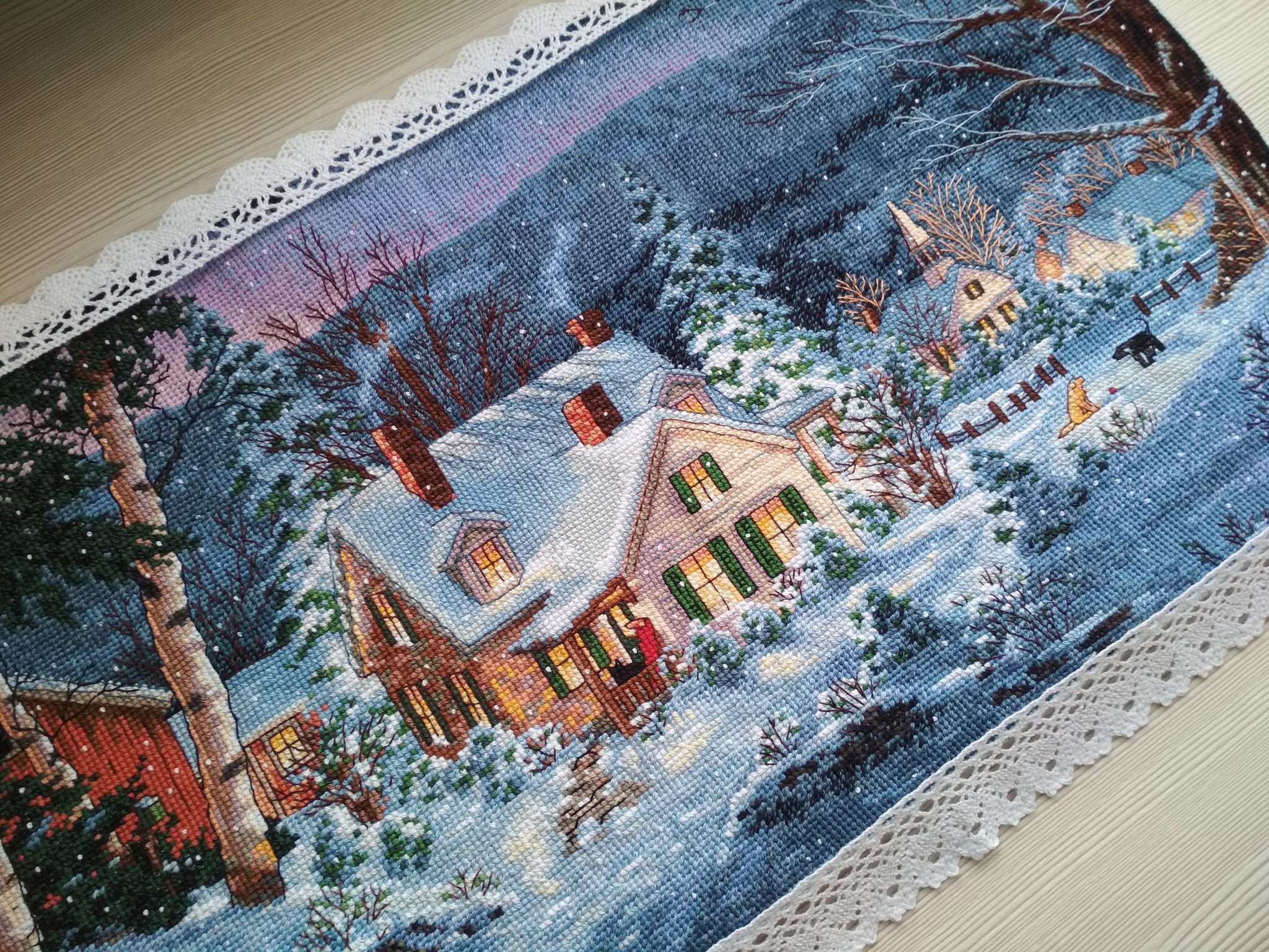 winter silence - My, Cross-stitch, Needlework without process, With your own hands, Dimensions, Winter, Painting, Embroidery, Longpost