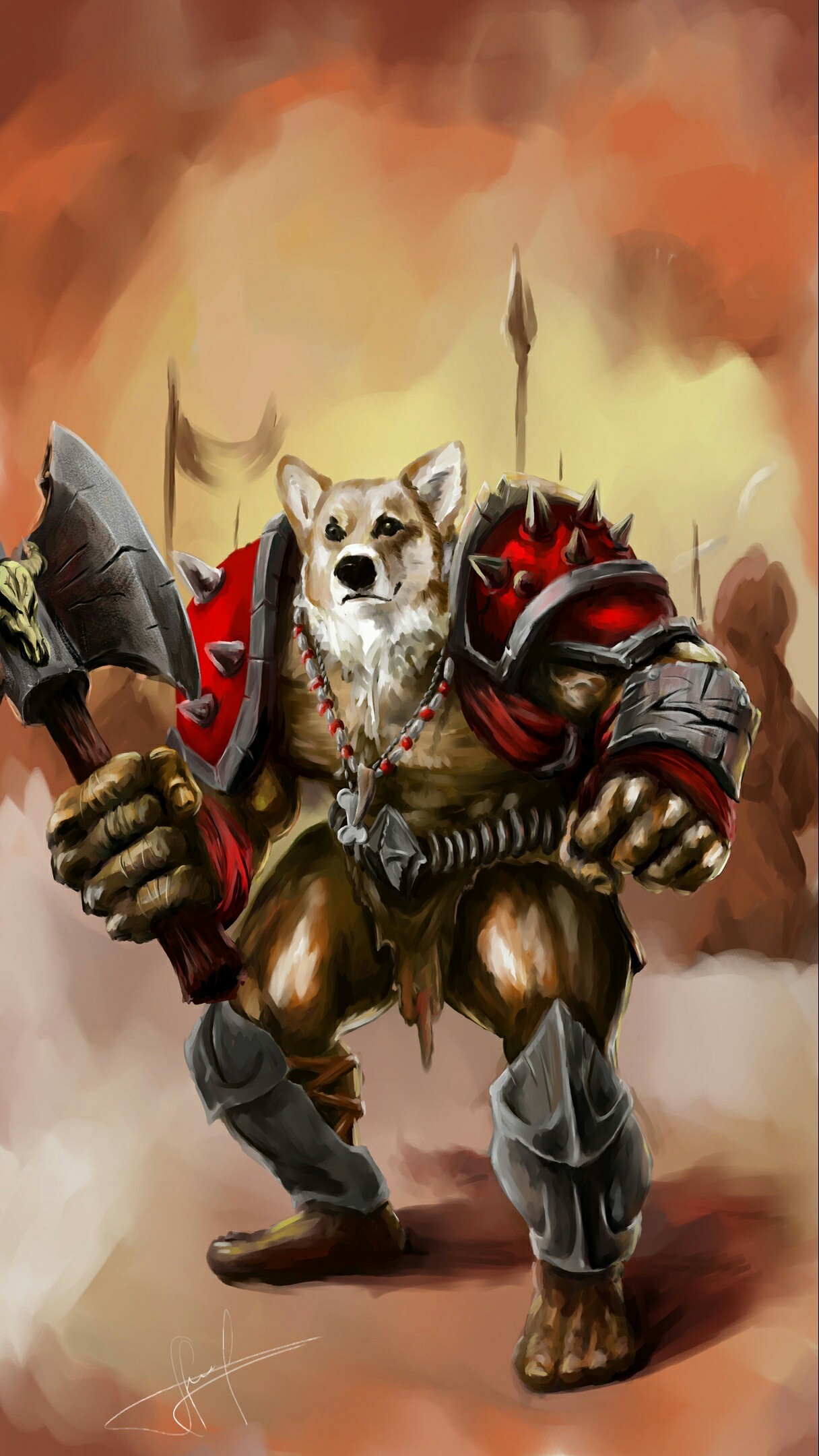 Good boy - My, Corgi, Photoshop, Digital drawing, Drawing, Dog, Anthro, Warrior