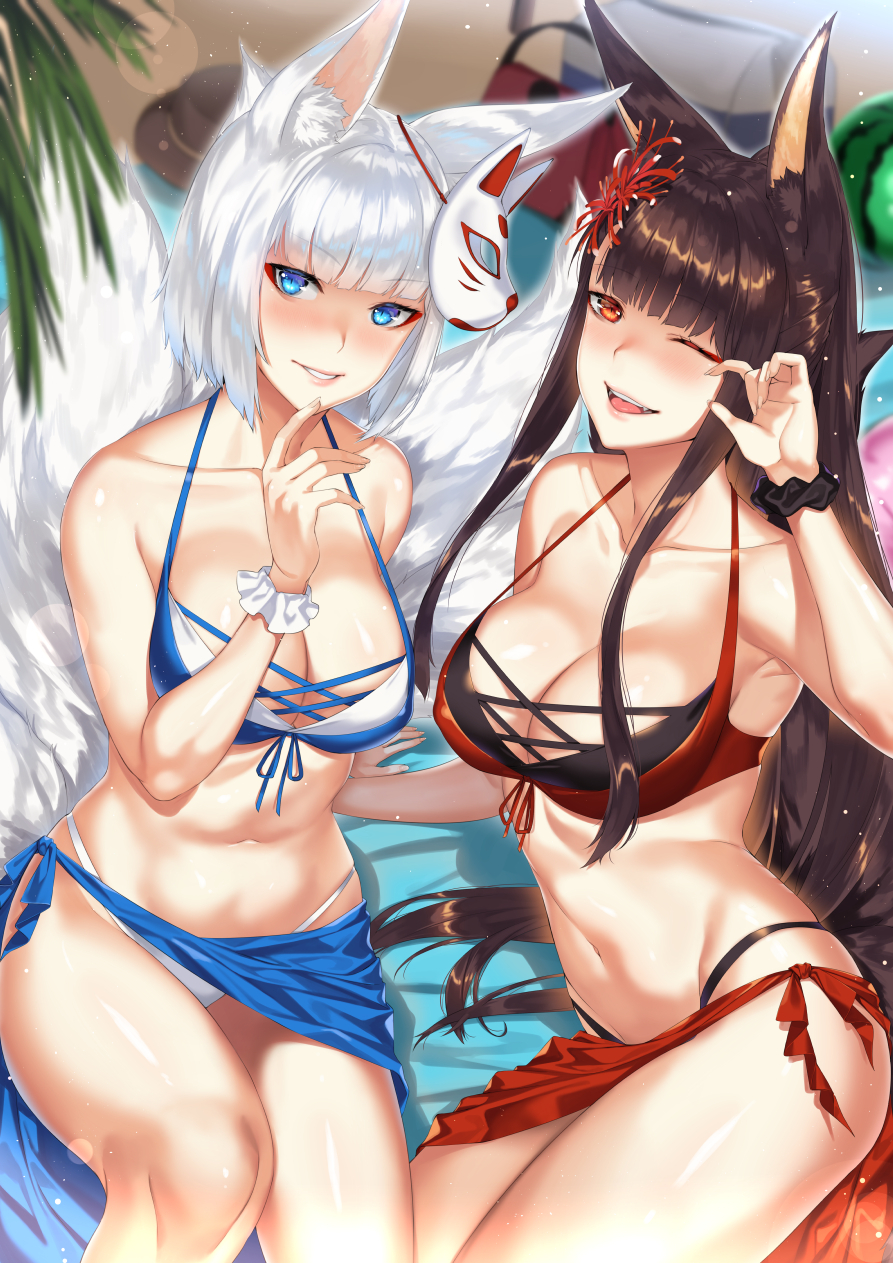 Kaga & Akagi - NSFW, Azur Lane, Kaga, Akagi, Anime Art, Купальник, Аниме, Арт, Animal Ears