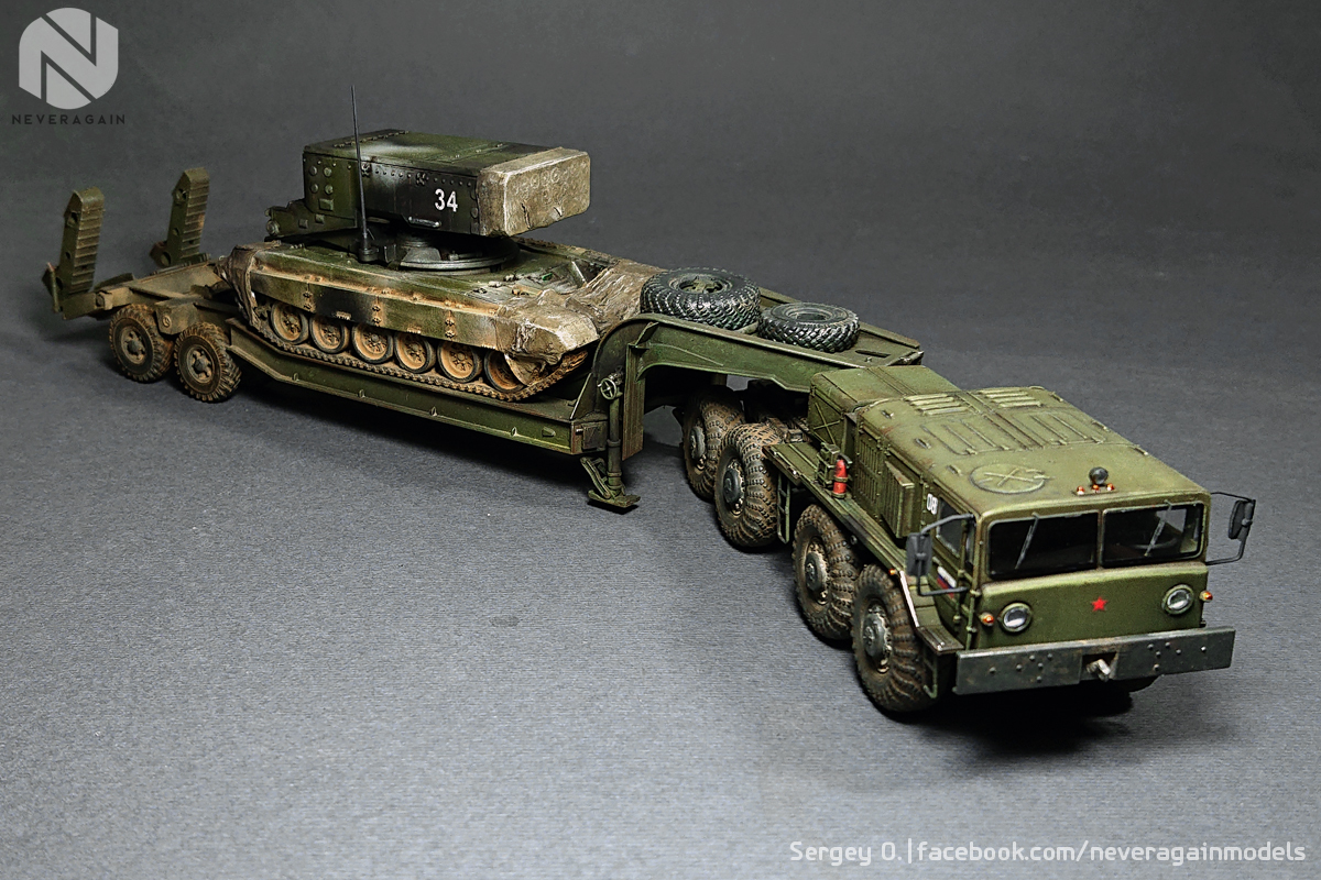 MAZ-537 with trailer ChMZAP-5247g and Solntsepyok. - My, Scale model, Scale 72, Stand modeling, Maz, Tractor, Hobby, Longpost