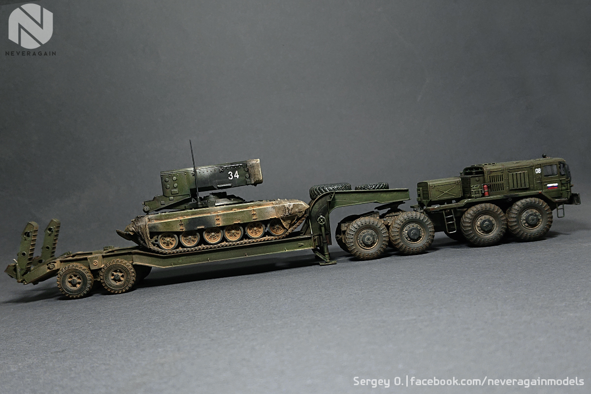 MAZ-537 with trailer ChMZAP-5247g and Solntsepyok. - My, Scale model, Scale 72, Stand modeling, Maz, Tractor, Hobby, Longpost