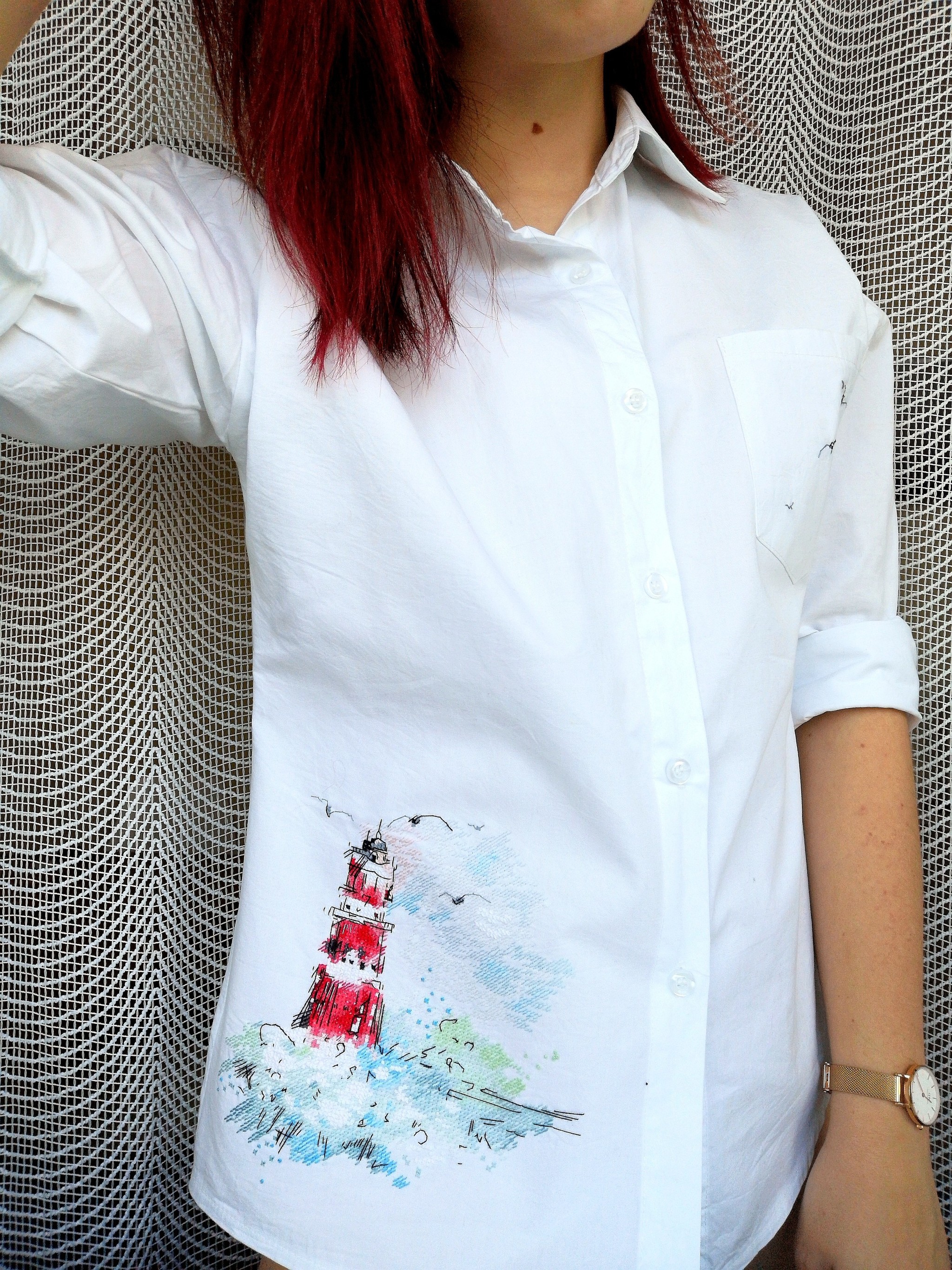 Lighthouse - lord of desires - My, Cross-stitch, Needlework, Longpost, With your own hands, Shirt, Lighthouse