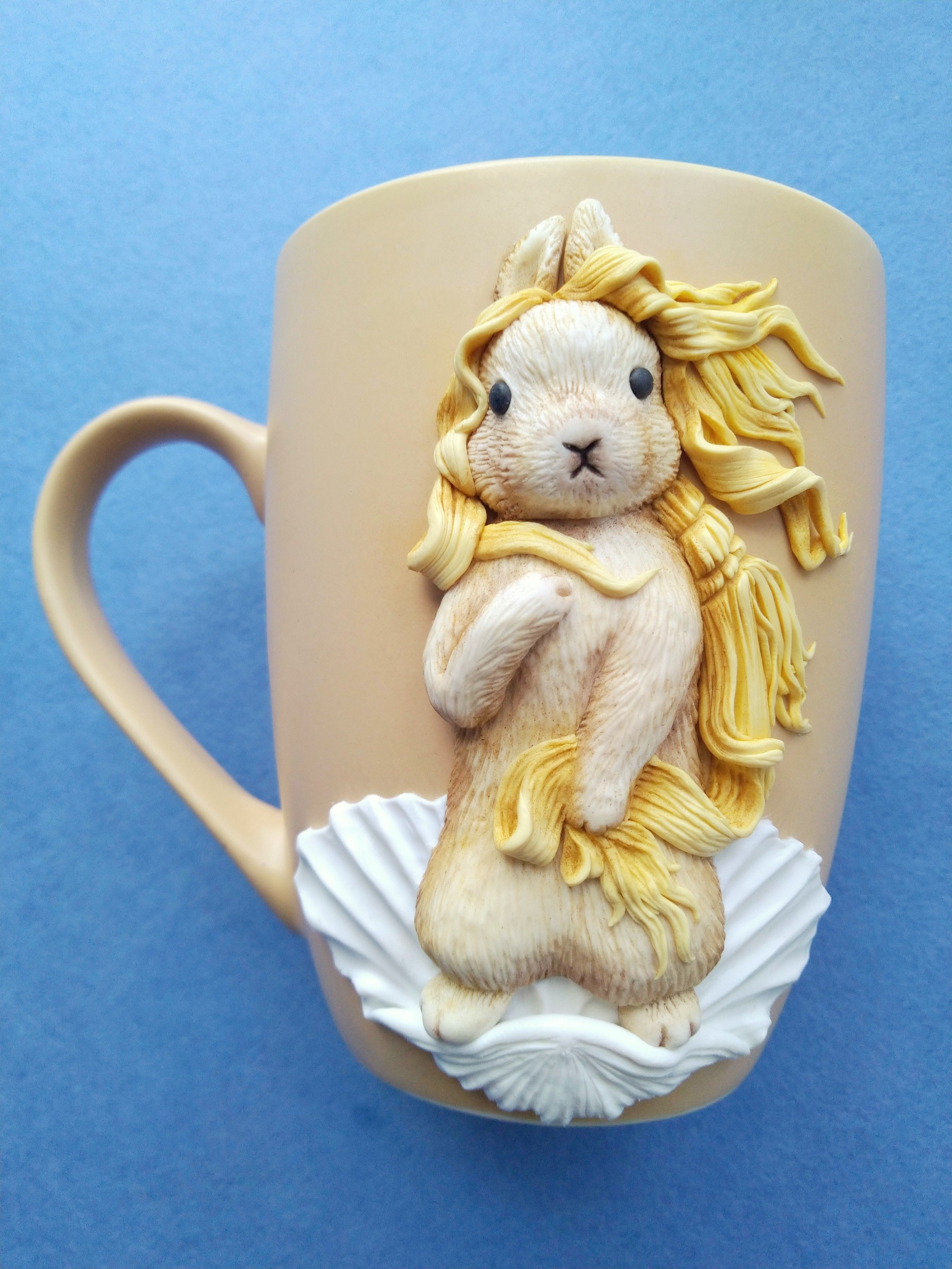 Birth of Venus - My, Polymer clay, Mug with decor, Decor, Venus, Hare, Longpost