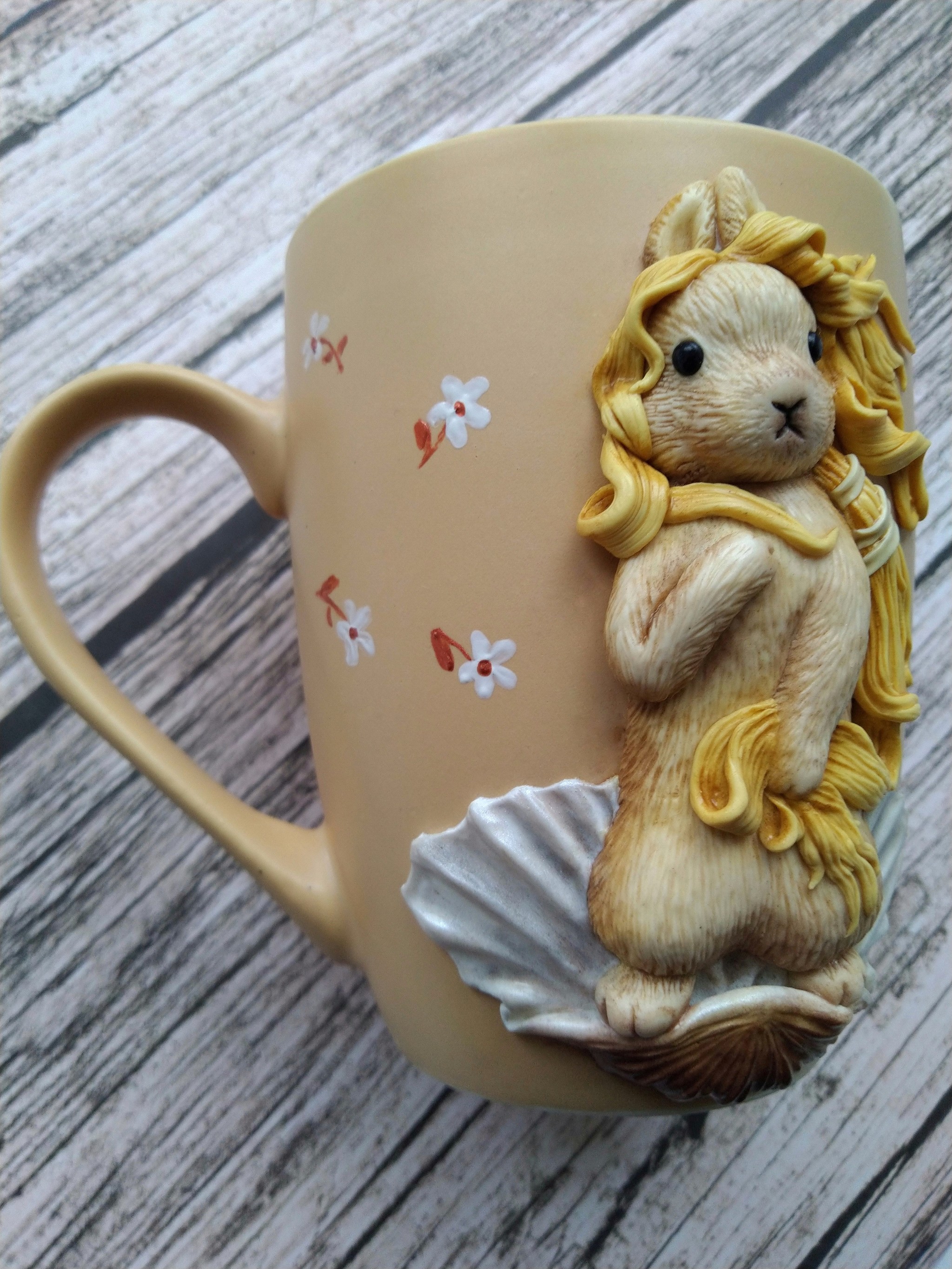 Birth of Venus - My, Polymer clay, Mug with decor, Decor, Venus, Hare, Longpost