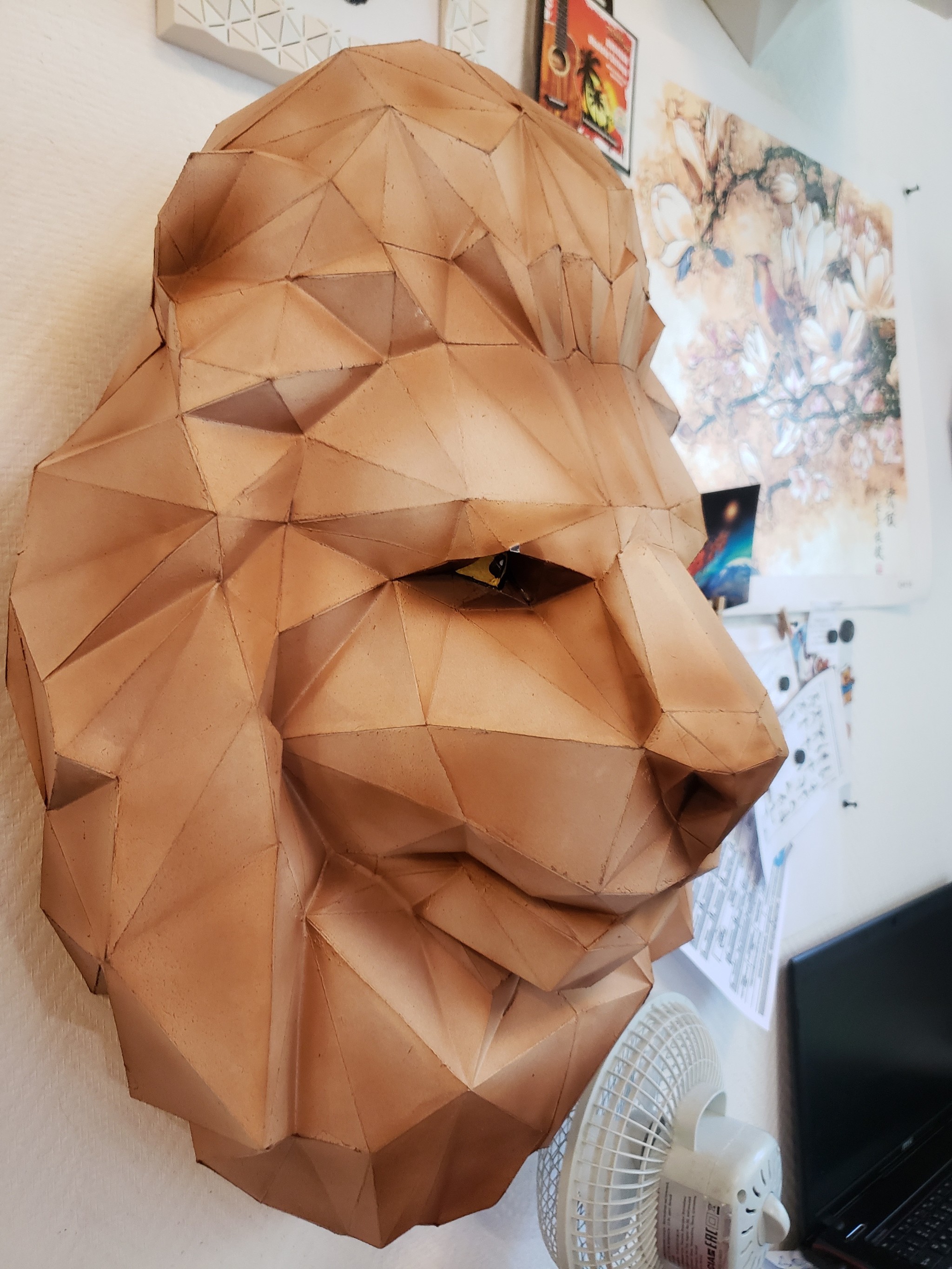 Papercraft. First work. - My, Longpost, Needlework, With your own hands, Polygon, a lion, Paper, ST, Airbrushing