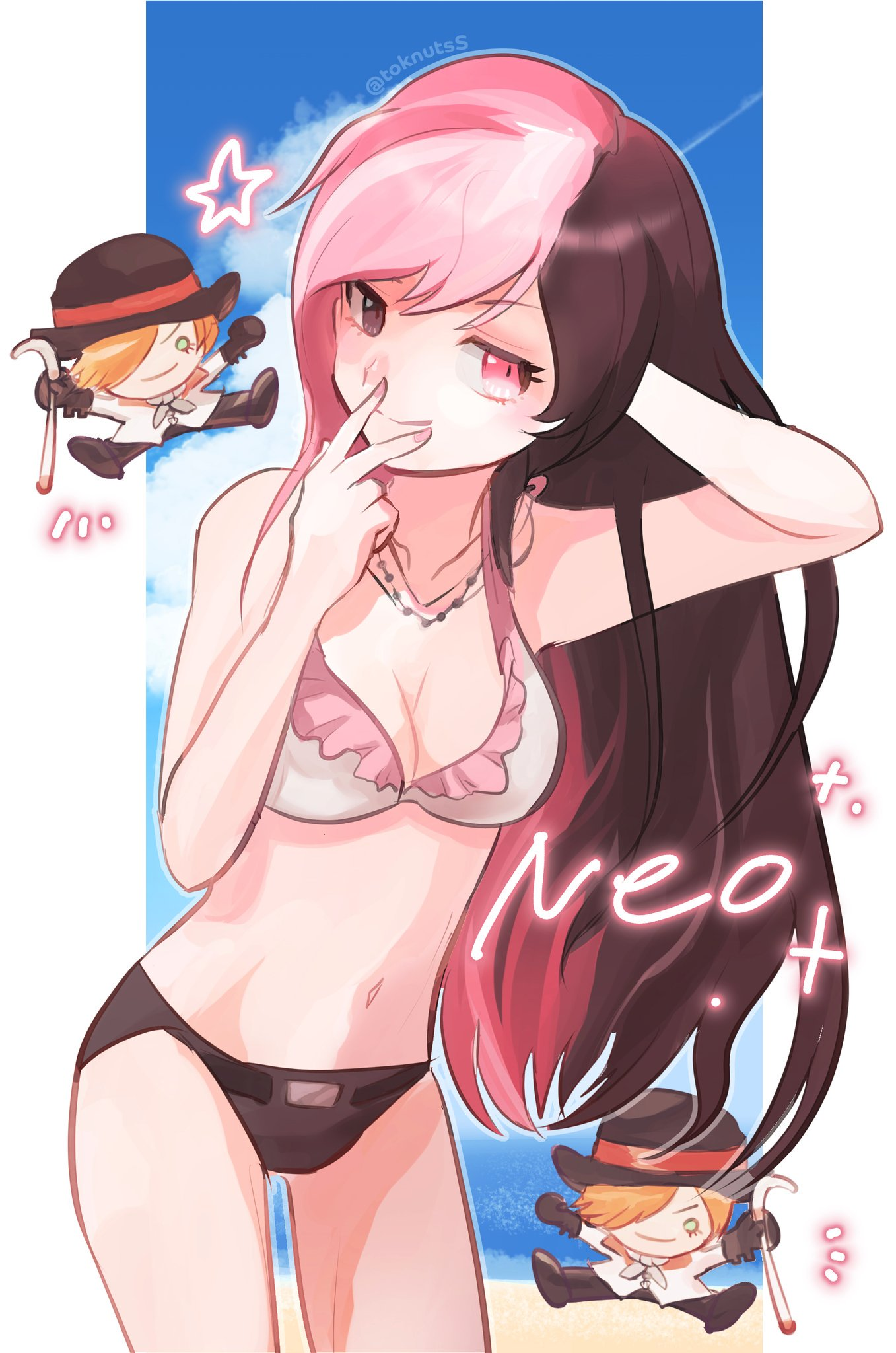 Ice cream on the beach - RWBY, Neopolitan, Swimsuit, Art, Anime art, Anime, Serials, Not anime