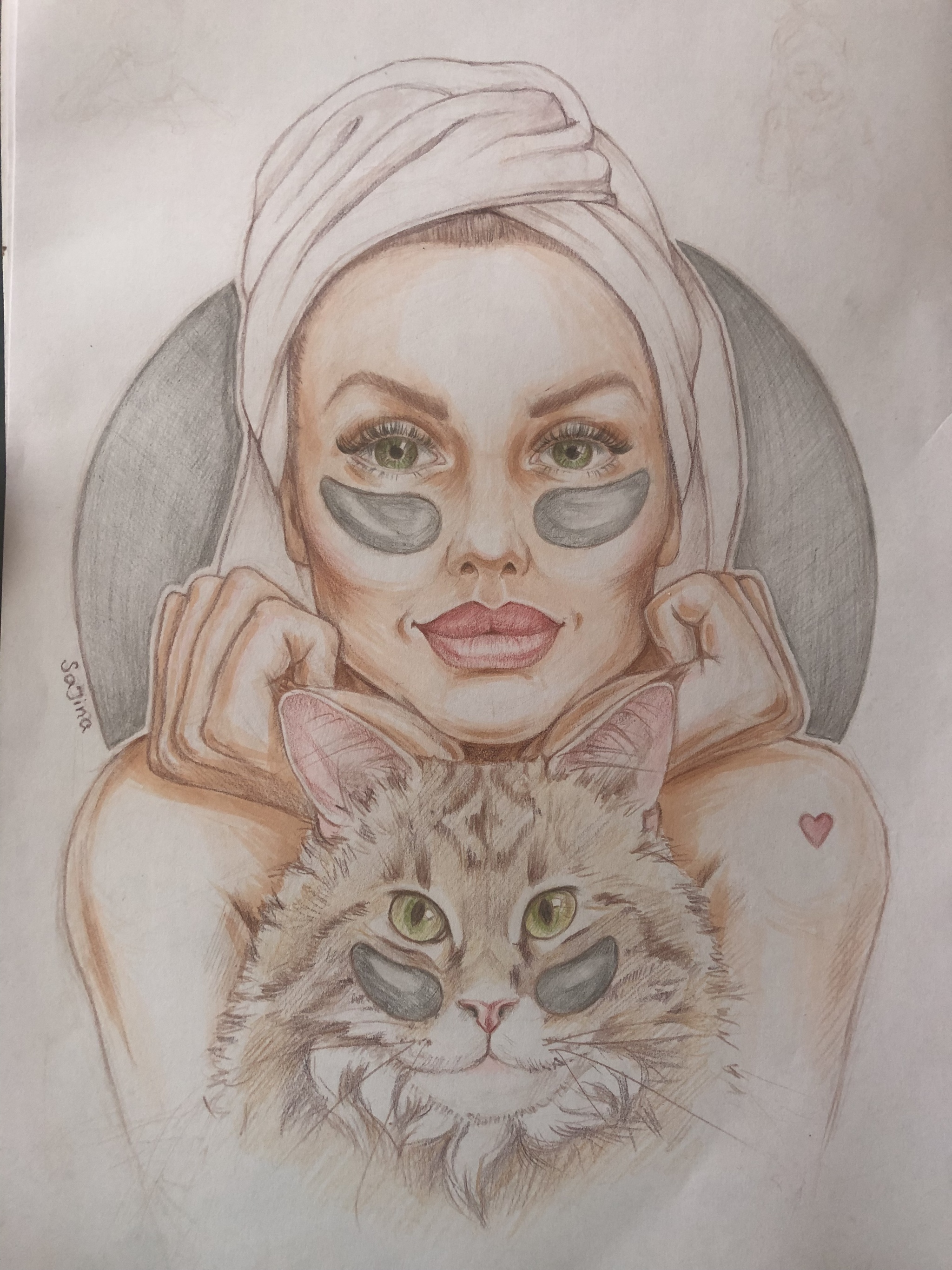 Desperate Housewife - My, Pencil drawing, Drawing, Portrait, Creation, cat, Housewife