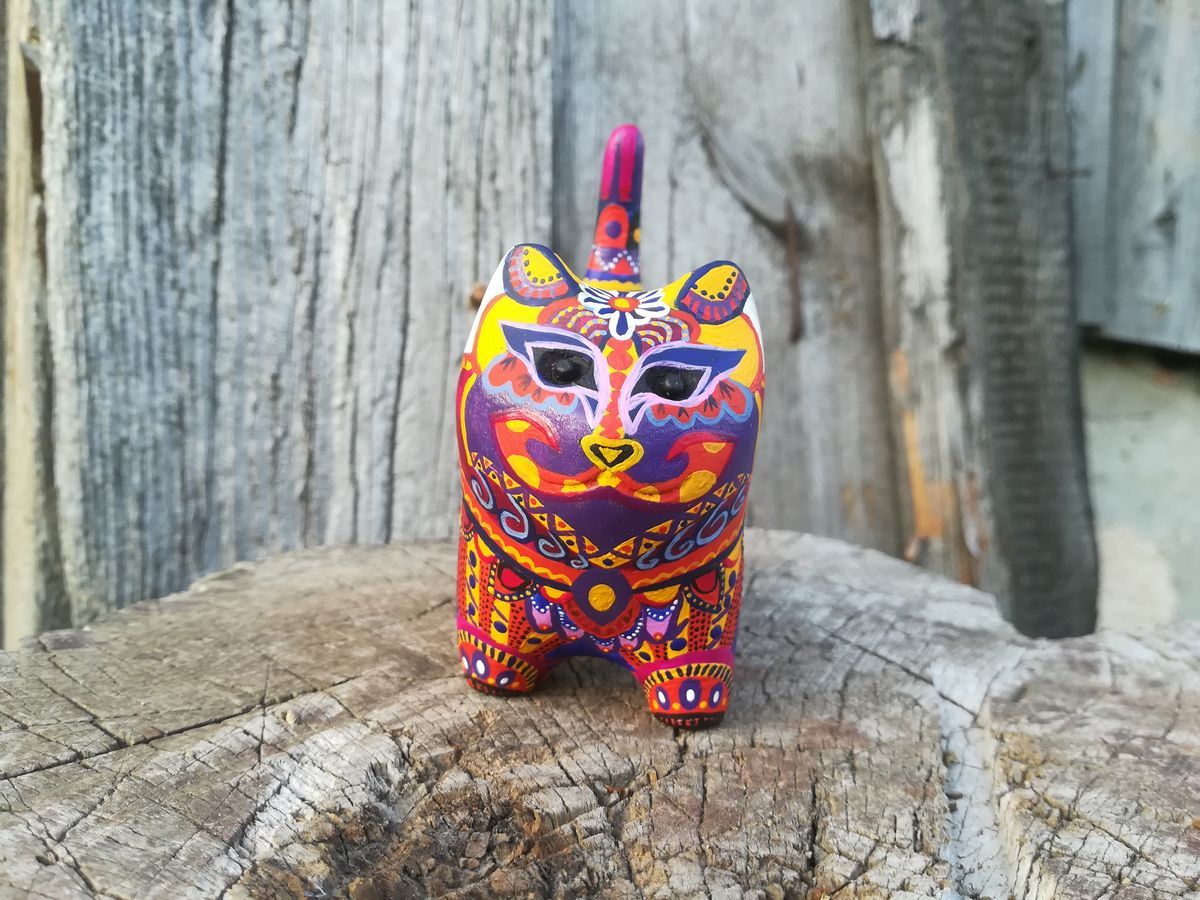 Moon Cat - My, cat, Wood carving, Painting, Acrylic, Statuette, Handmade, Needlework without process, Video, Longpost