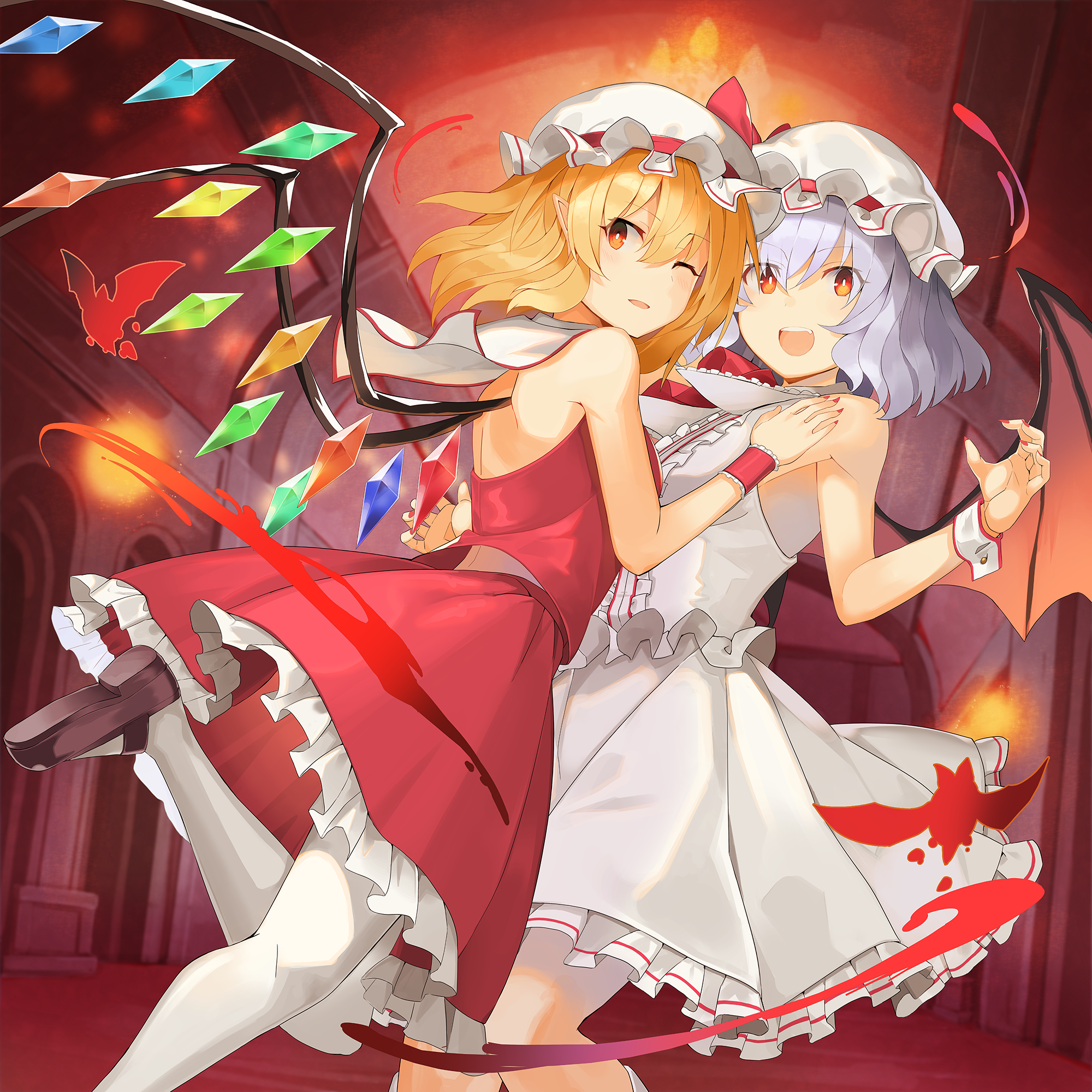 Scarlet sisters - Touhou, Flandre Scarlet, Remilia Scarlet, Anime Art, Аниме, Не аниме, Rin falcon