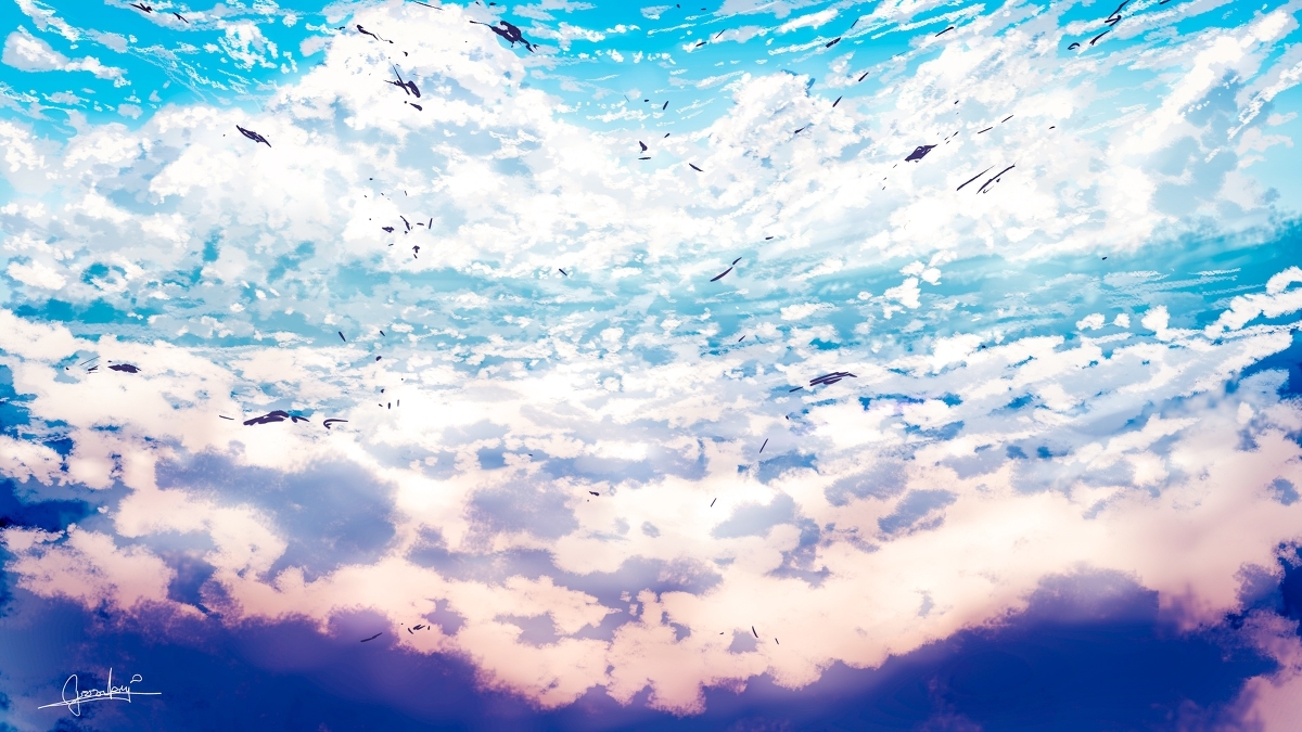 Sky - Art, Original character, Sky, Girls, Clouds, The sun, Longpost, Goroku